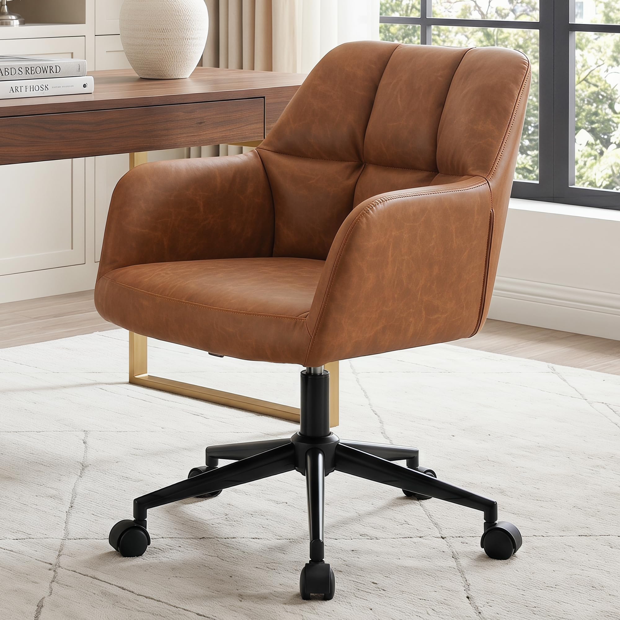 Amazon.com: BESTANO Brown Leather Desk Chair Office Chair with Mid