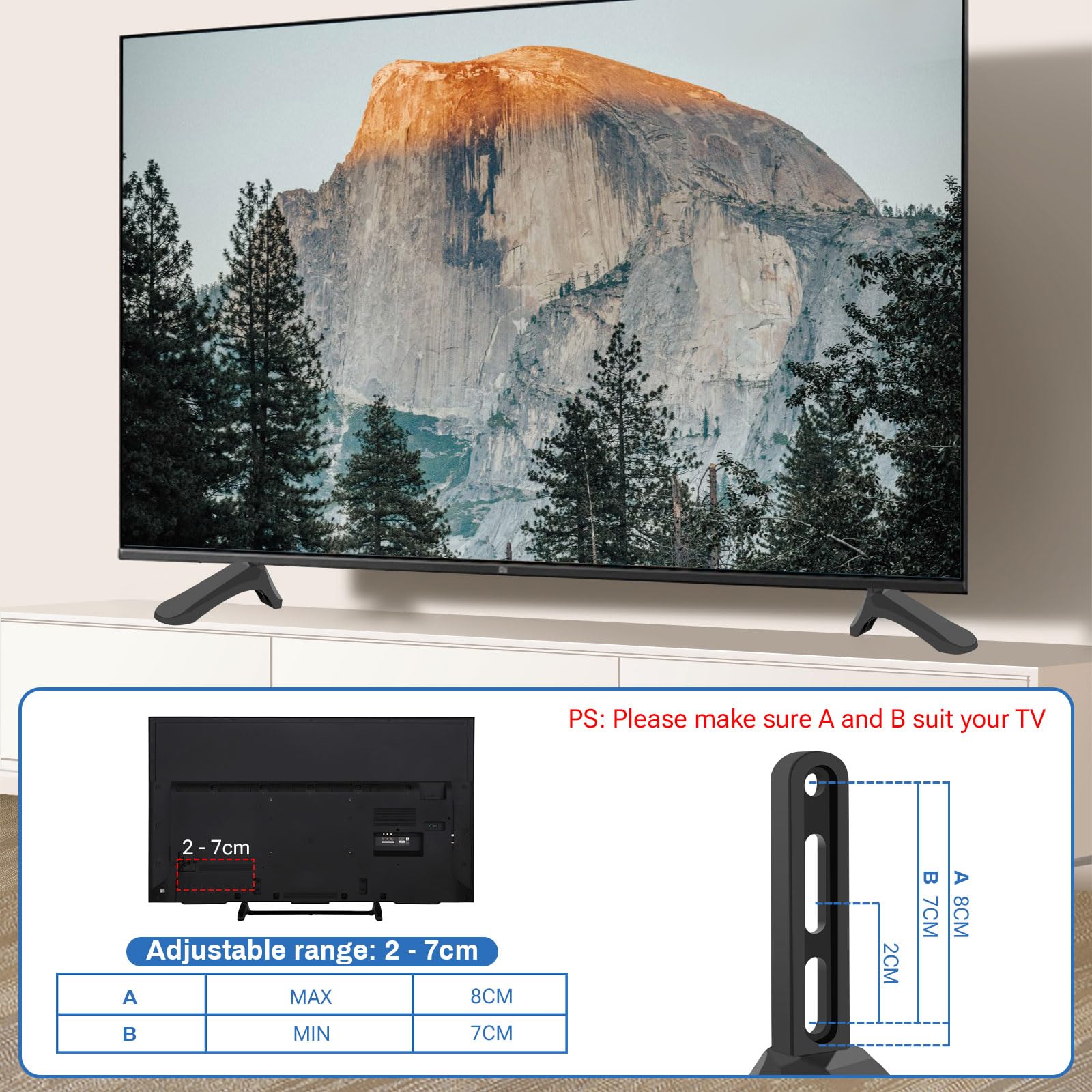 Supporti per TV, supporti universali per TV per televisori da 32-65 pollici, piedistallo stabile, coppia di piedi per TV piatta curva Smart TV LCD LED supporto per TV TCL