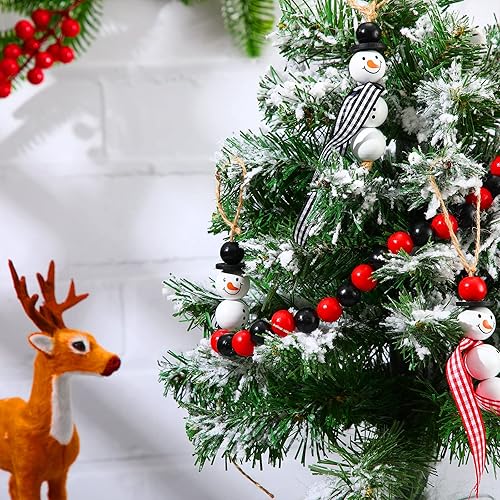 Miniatura 5 de Yulejo 180-Piece Christmas Snowman Buffalo Plaid Wood Round Beads with Twine Scarf - Vivid Colors for Crafts