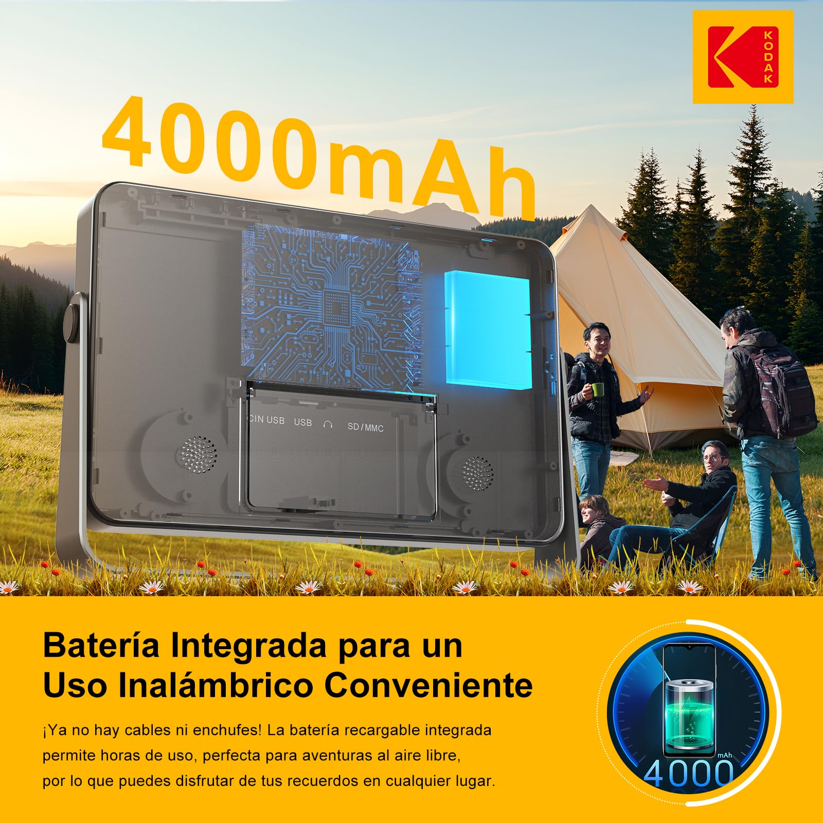 KODAK Marco de Fotos Digital WiFi de 10.1 Pulgadas con Batería de 4000mAh, Pantalla Táctil IPS G+G de 1920x1200, Compartir por WiFi, Memoria de 32 GB Integrada, Rotación Automática, Marco Metálico
