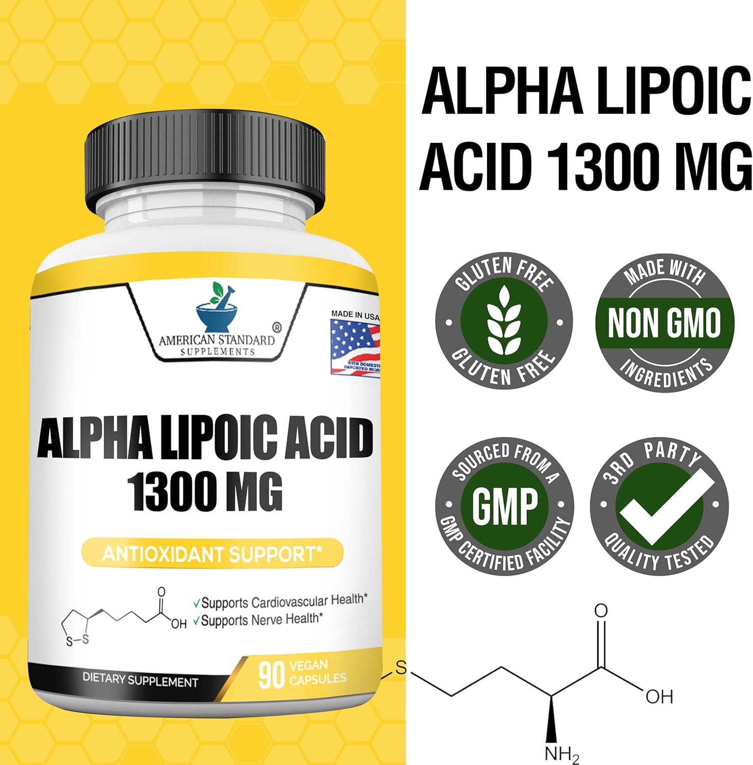 Buy Alpha Lipoic Acid 1300mg Per Serving, ALA, Supports Glutathione