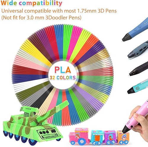 Miniatura 6 de FIROS Recambios de filamento para bolígrafo 3D, filamento PLA de 32 colores para bolígrafo 3D, cada color 9.84 pies, total 315 pies de filamento PLA