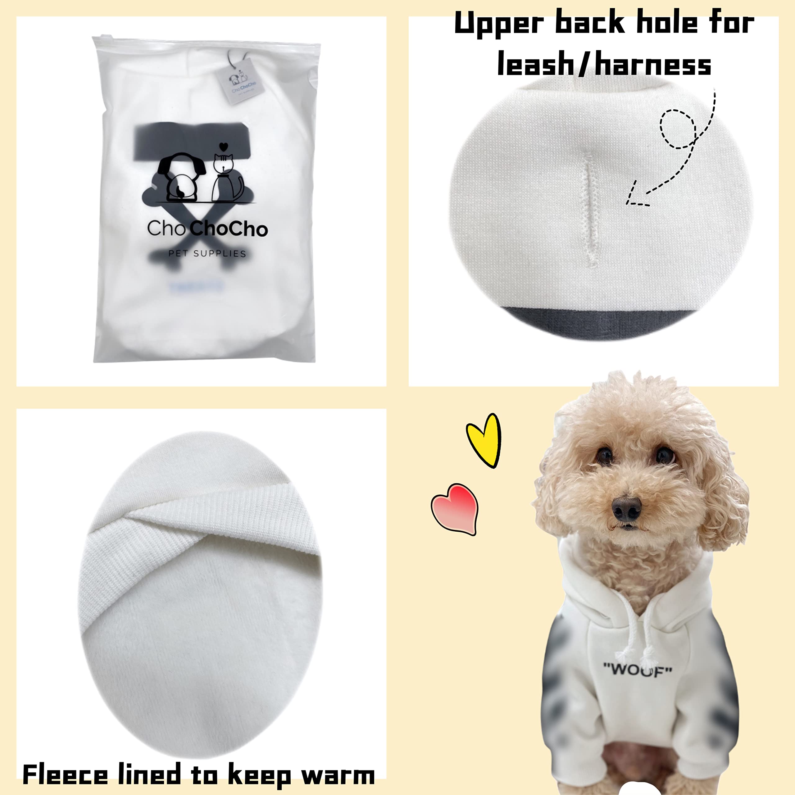 ChoChoCho Elegante sudadera con capucha para perro, ropa de calle, de algodón, para perros, gatos, cachorro, pequeño, mediano y grande (4XL, blanco)