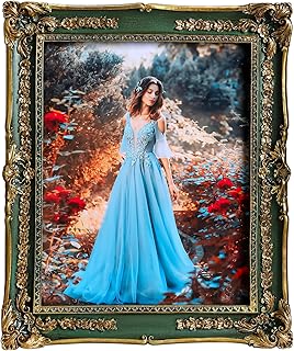 Green 8x10 Vintage Picture Frame - Elegant Gold Ornate Antique Fancy Picture Frames with Glass Front, Tabletop & Wall Display
