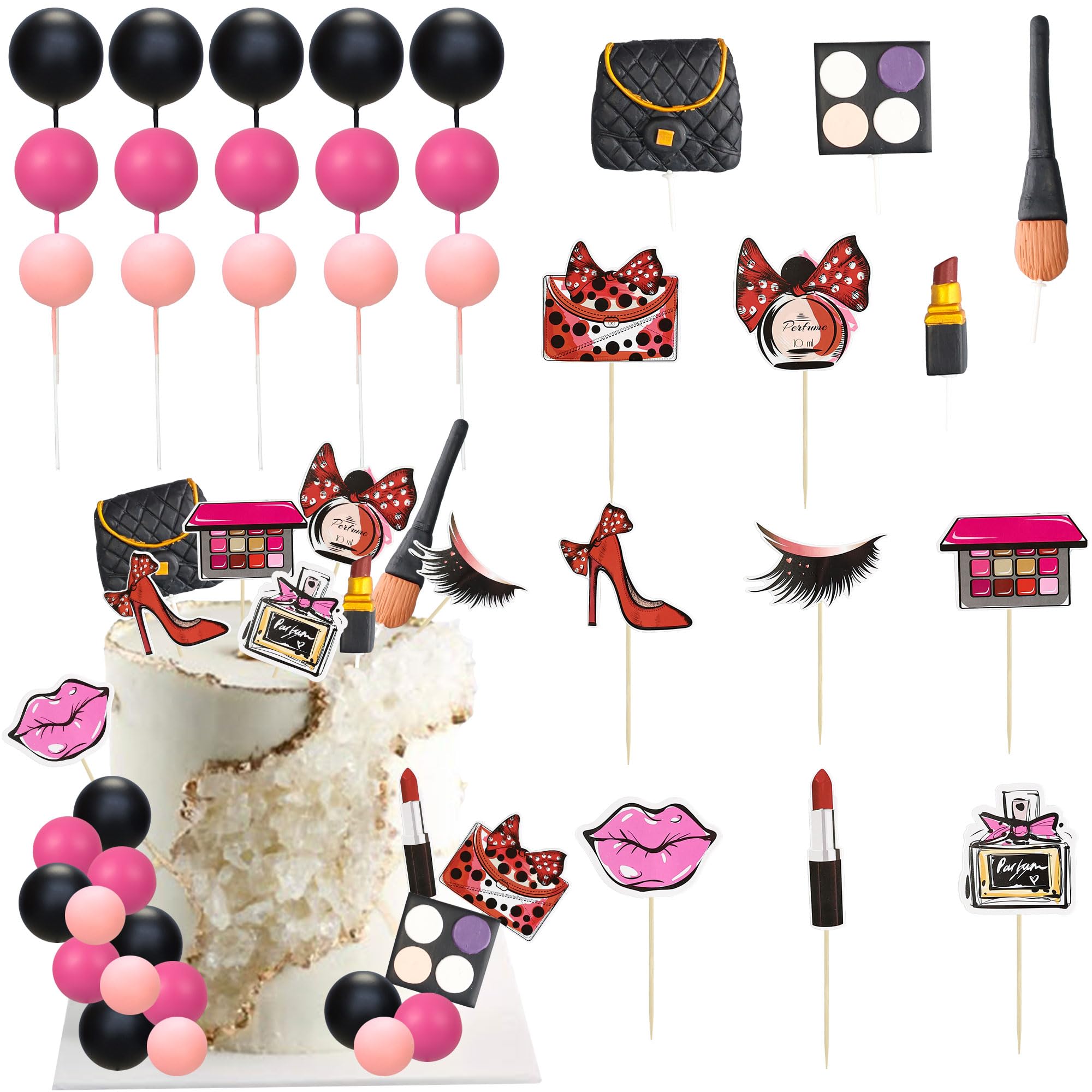 Ephlyn 27Pcs Makeup Cake Topper Decorations Spa Party Birthday Cake Pick Decorations for Kids Women Girls Spa Birthday Party DIY Cake Decorations Supplies — image 1