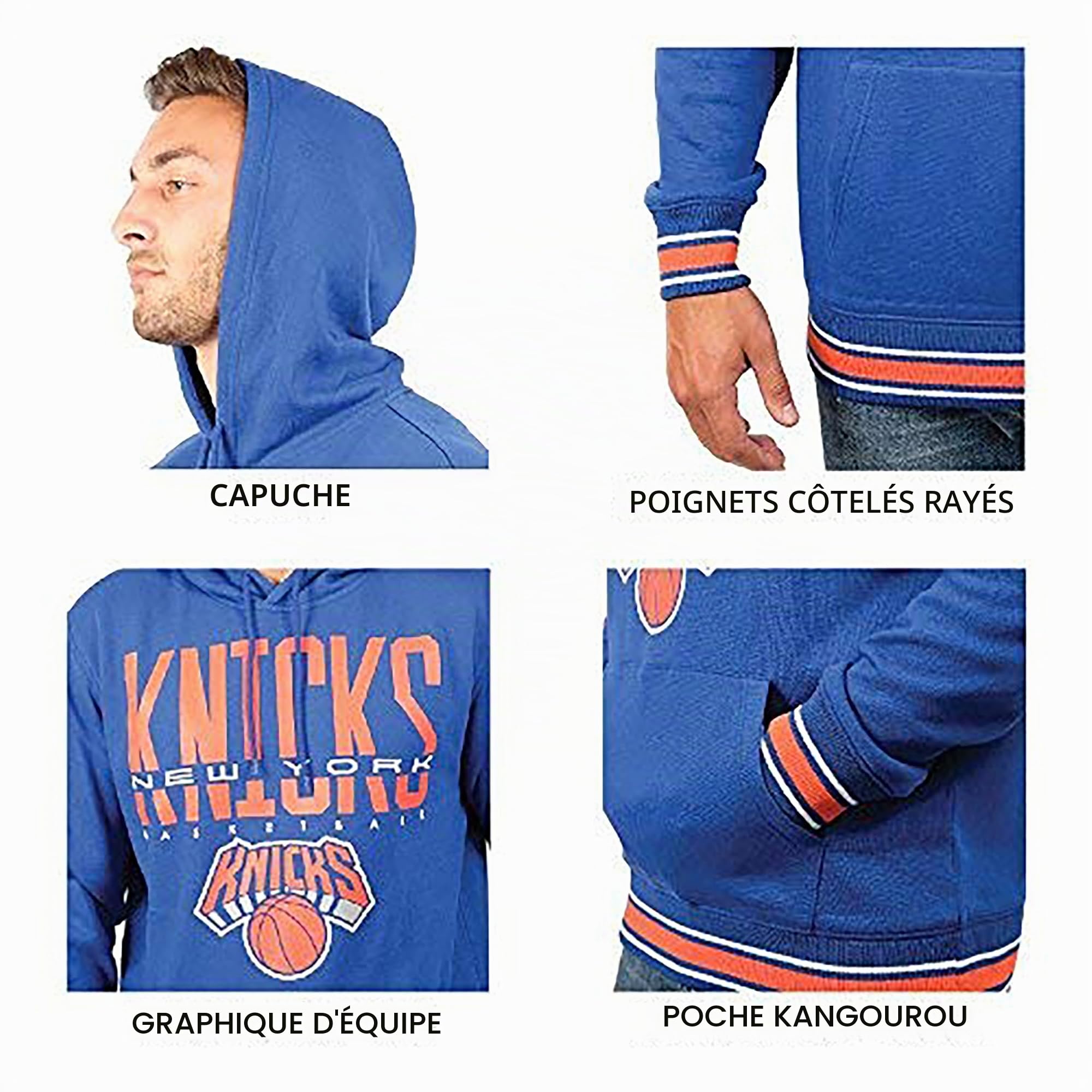 Ultra Game NBA Sweat à capuche en polaire douce à rayures pour homme