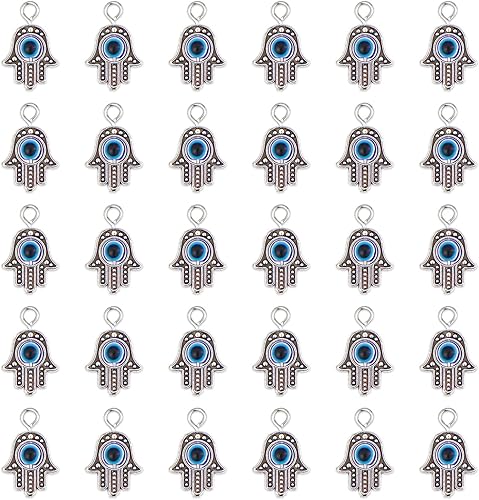 30 cuentas de plata antigua Hamsa mano mal de ojo de Fátima, abalorios de mano de Hamsa, abalorios de marco para hacer joyas, hallazgos de