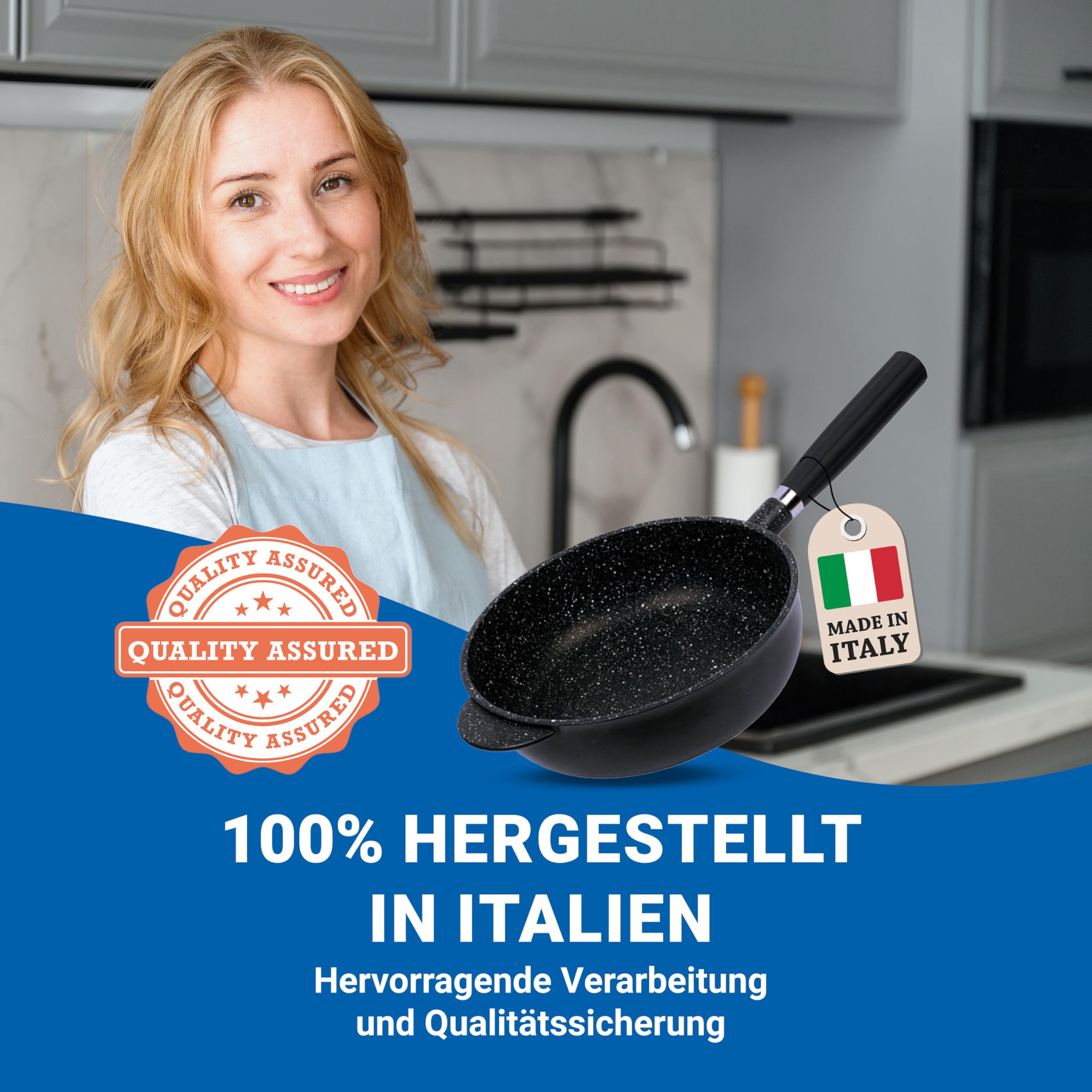 pentolpress Granit Tiefe Pfanne (28 cm Durchmesser) – Pfanne Induktion – super kratzfeste Induktionspfanne – Antihaft Bratpfanne made in Italy – Pfannen mit abnehmbarem Griff