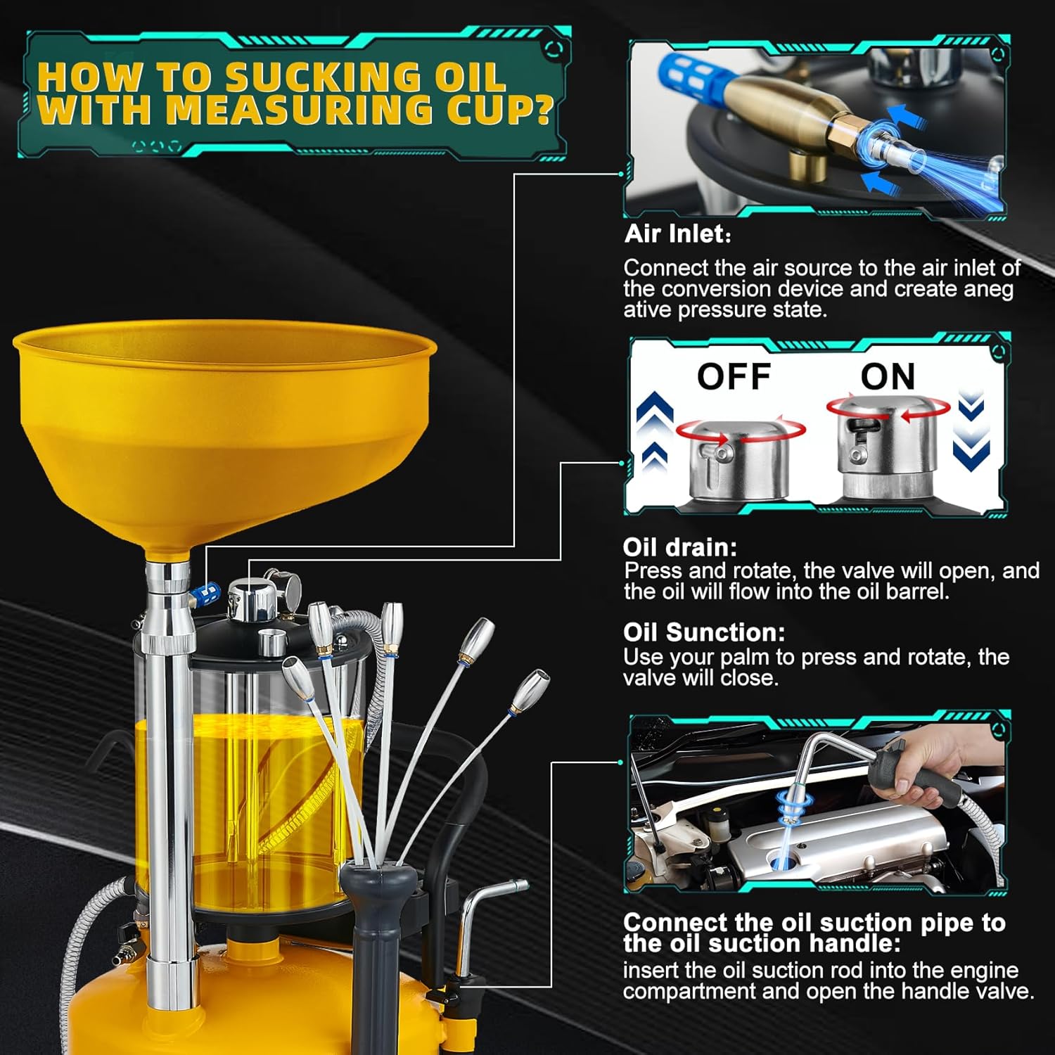 2024 Upgraded Design Waste Oil Drain Tank, Pneumatic Oil Drainer,Oil