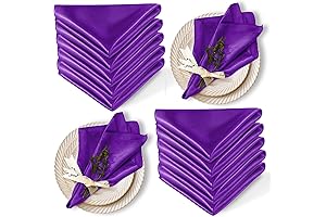 12 Pack Satin Table Cloth Napkins, 17x17 Inch Purple Linens Wedding Napkins