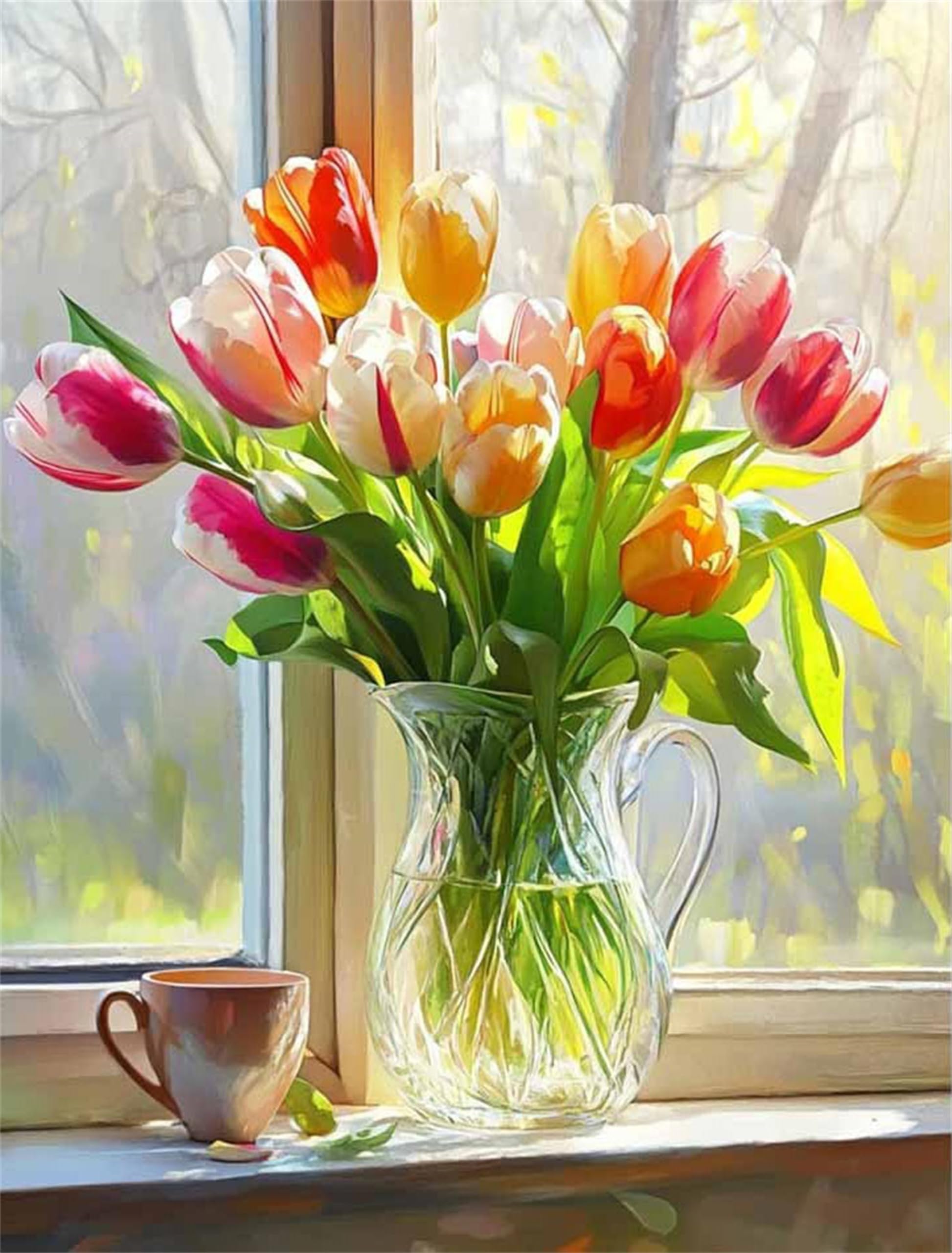 Formeyart Tulip Paint By Numbers Kits For Adults,Flowers Diy Painting Kit On Canvas, Color By Numbers,Large Adult Paint By Number For Wall Decor And Gifts