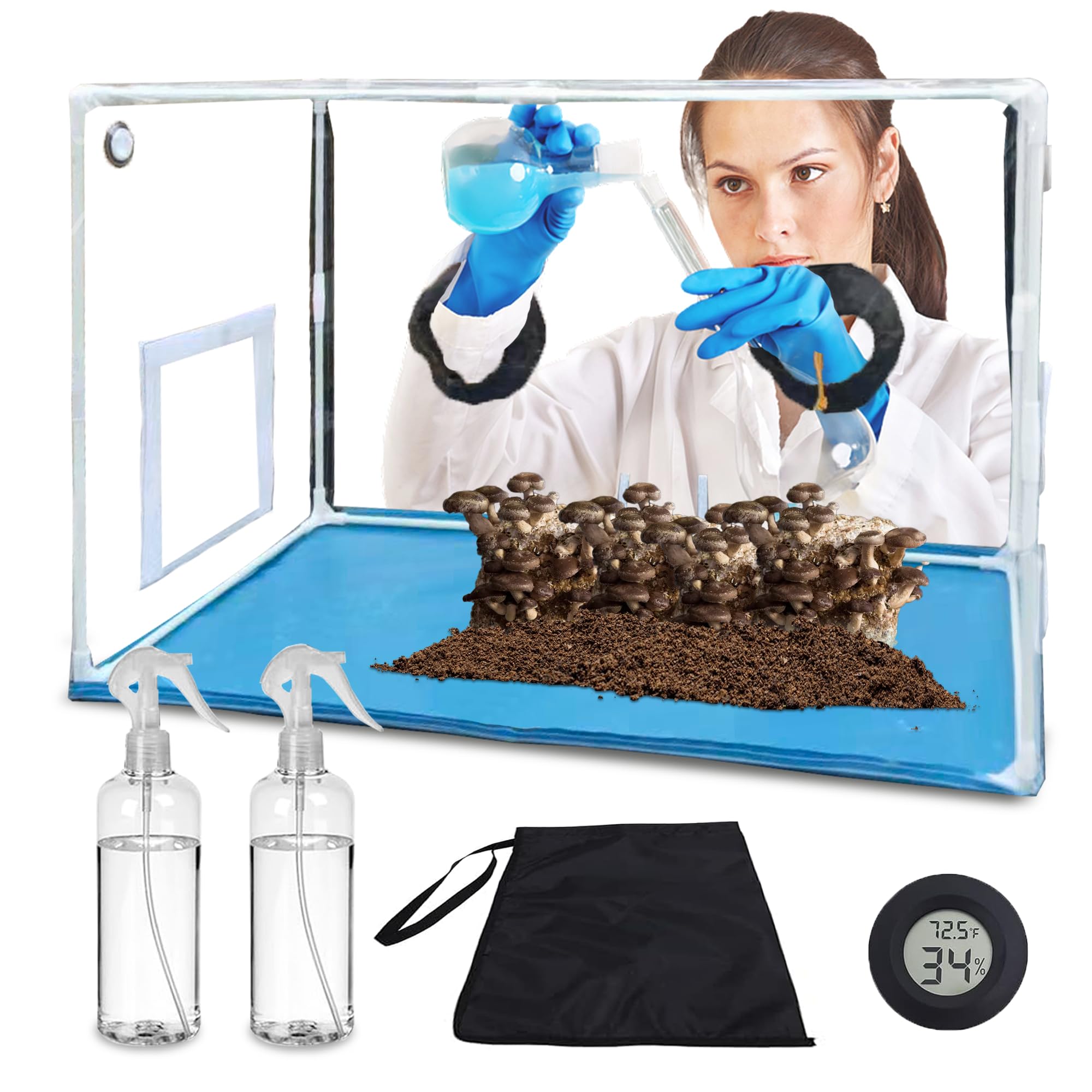 Large Mushroom Growing Room Kit Still Air Box, High-Visibility Tear-Resistant Wrinkle Resistant Mycology Mushroom Grow Tent, Fume Hood Propagation Breeding Stations for Mushroom Spores Substrate