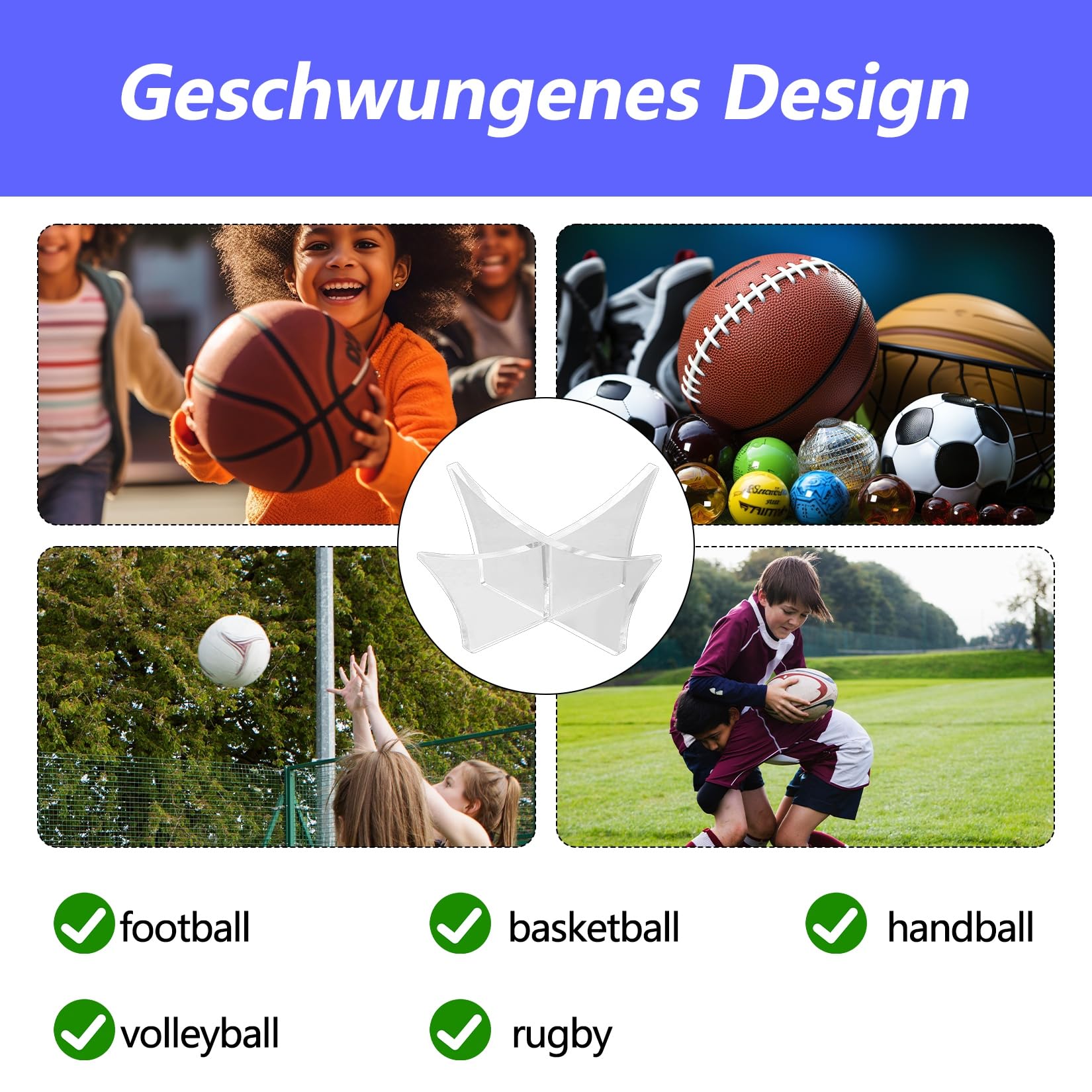 Anyasen 2 stuks balstandaard displayhouder acryl balhouder bal display standaard balhouder acryl standaard bal houder voetstuk voetstuk voor voetbal basketbal volleybal handbal transparant