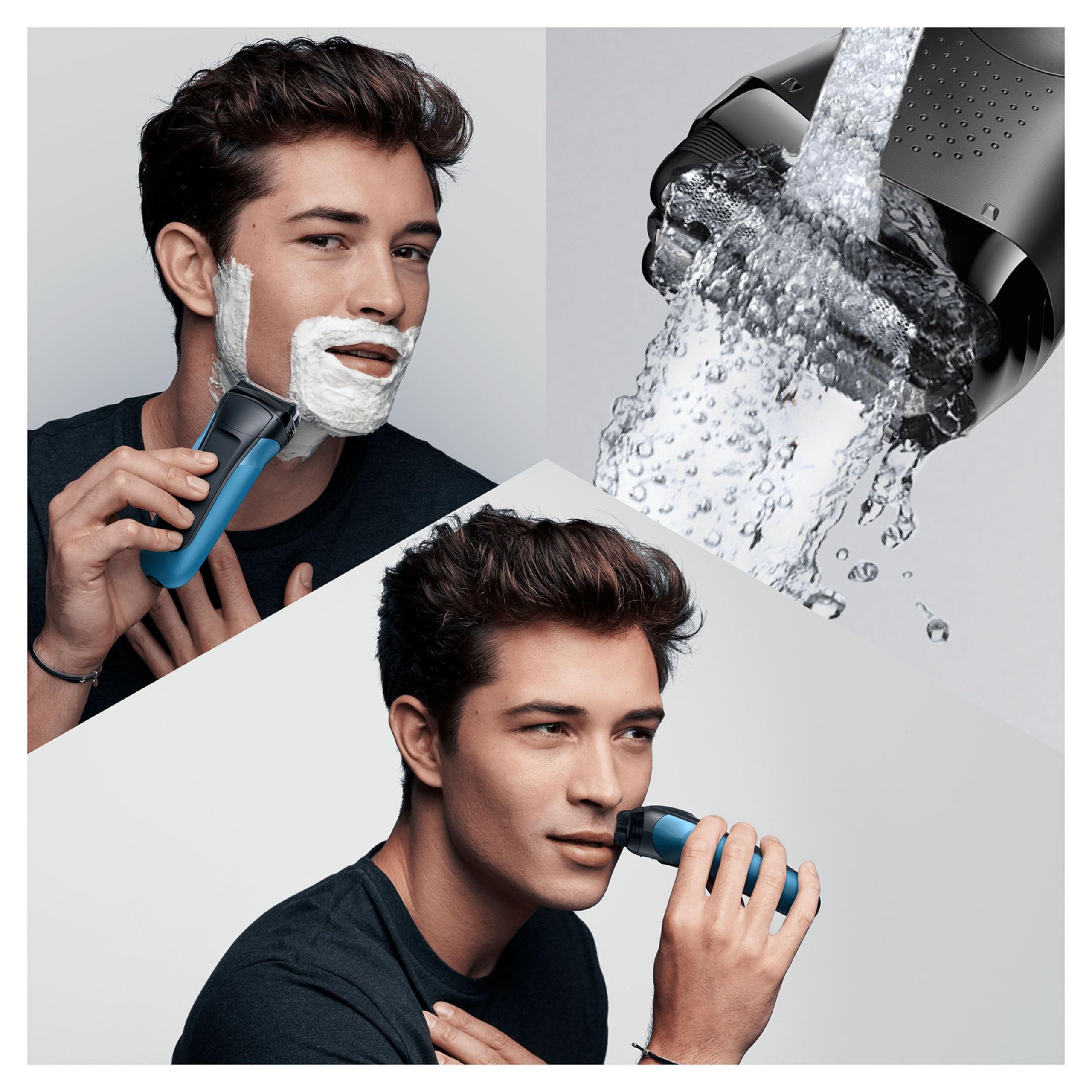 Braun Series 3 Shave&Style 310BT 3-In-1 Rasoio Elettrico Per Barba, Wet&Dry Con Regolabarba Di Precisione E 5 Pettini, Ricaricabile E Senza Fili, Nero/Blu