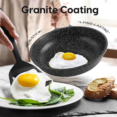 Miniatura 4 de Caannasweis - Juego de ollas y sartenes  Juego de utensilios de cocina de piedra de granito antiadherente, cazuelas de inducción y cacerola y