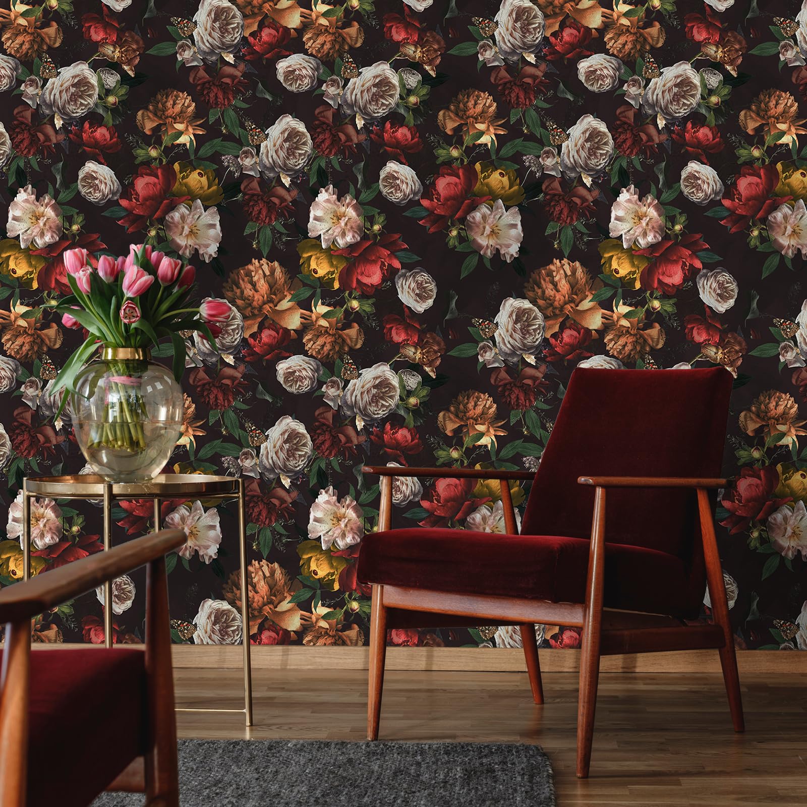 VEELIKE Moody Rose Peony Floral Wall Mural - Image 2