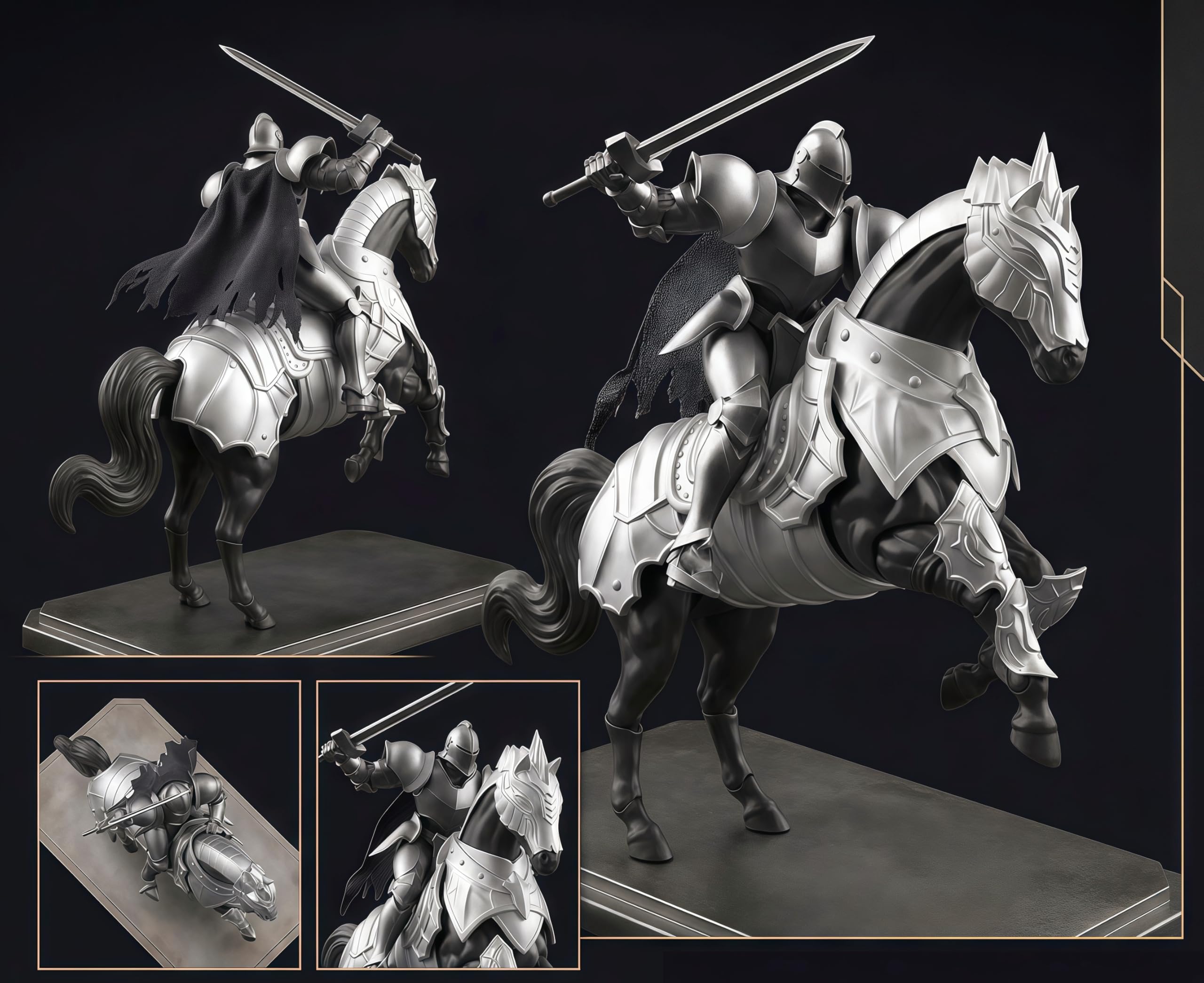 Amazon.co.jp: LicoSop 中世騎士 金銀 フルプレート 重装 騎兵 軍馬 1