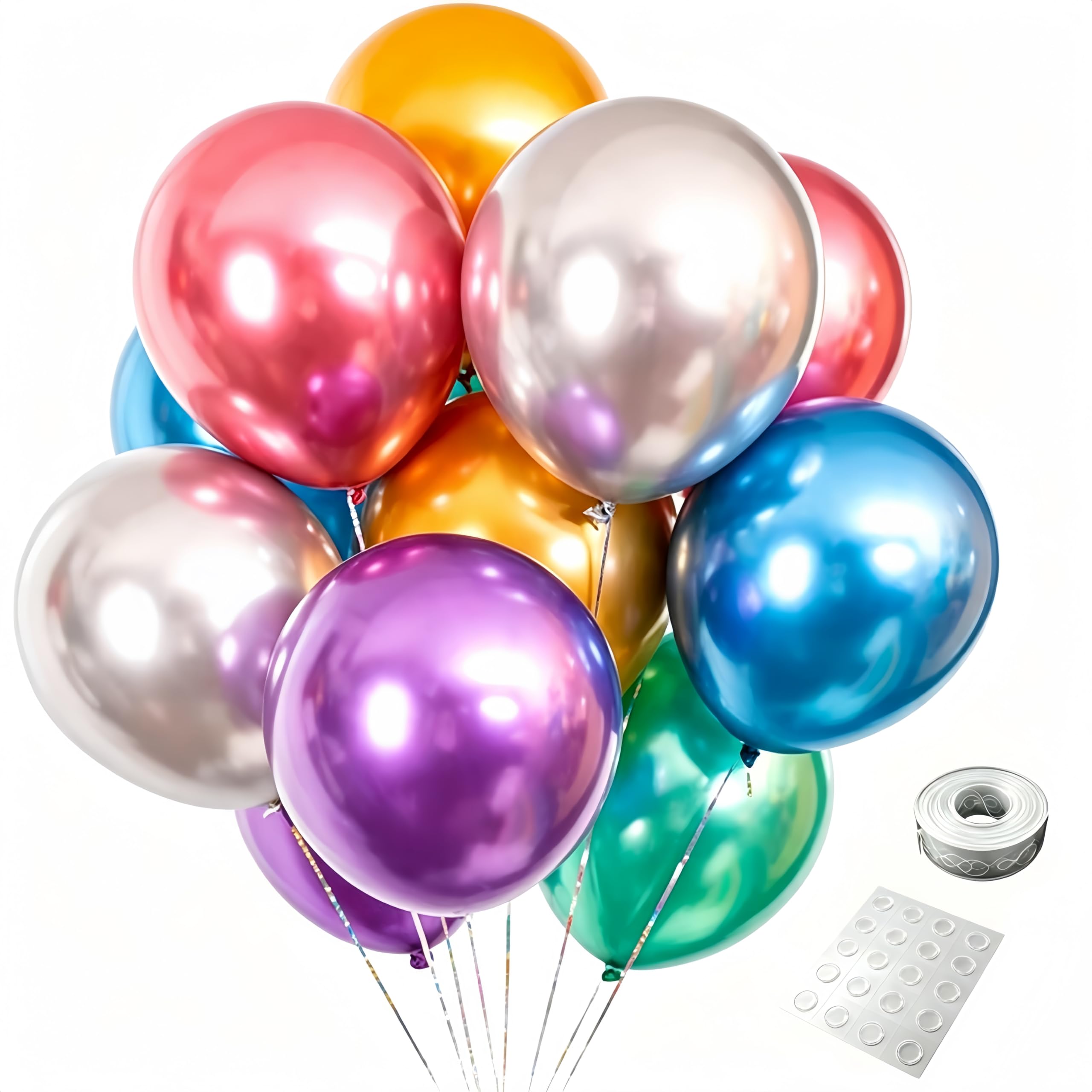 100 Pack 12 Inch Bright Chrome Metallic Latex Helium Birthday Balloons