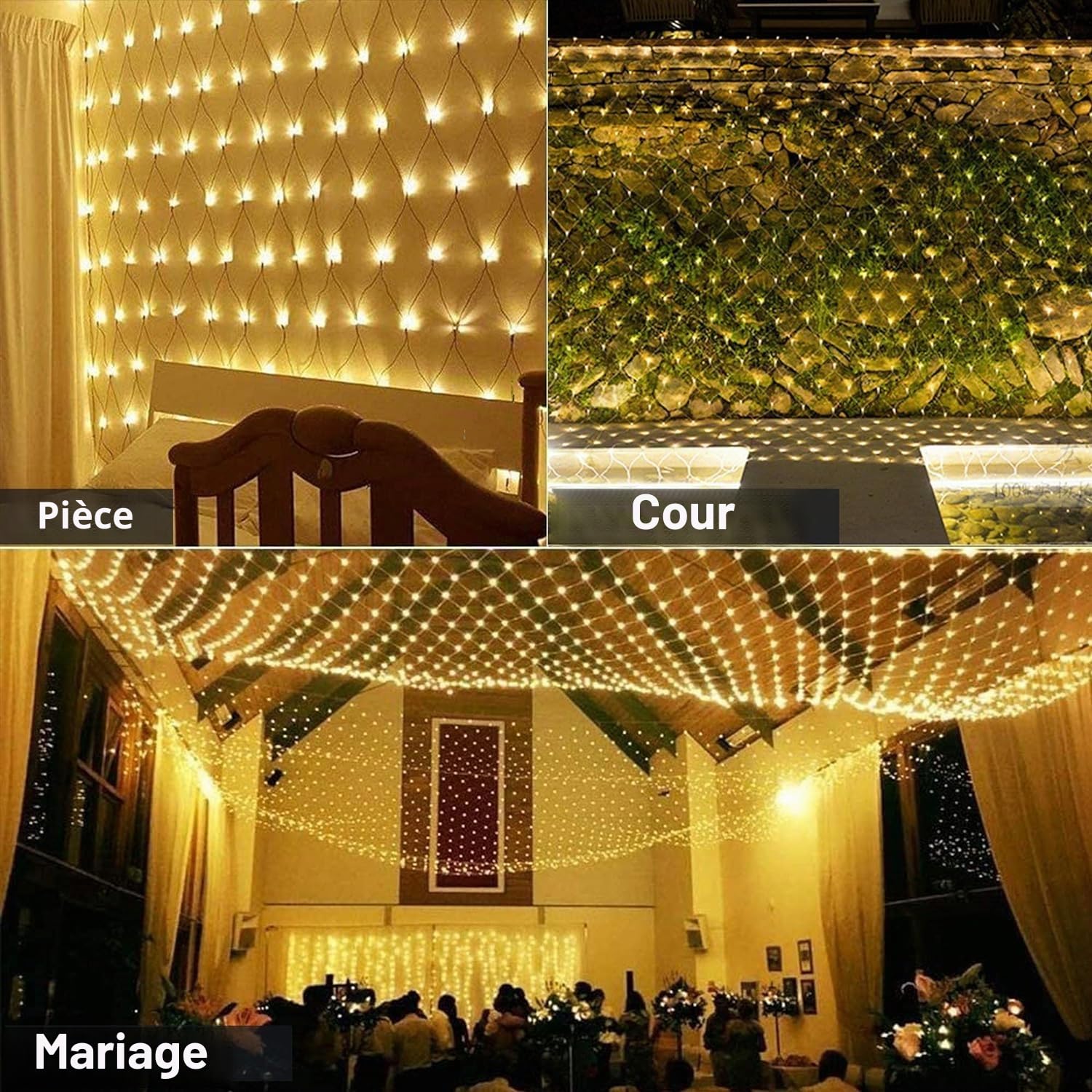 Guirlande Lumineuses Filet, LED Filet Lumineux Extérieure 8 Modes, IP44 Étanche Extérieure pour Chambre Noël Mariage Soirée Maison Jardin (6x4M 627 LED, Blanc Chaud)(Size:6m*4m)
