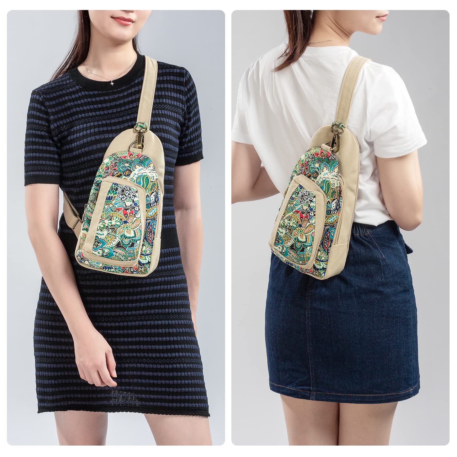 Bolsa de pecho de lona, bolsa de pecho pequeña, bolsa cruzada para viajes, bolsa de hombro inclinada, Azul, Bohemio 6