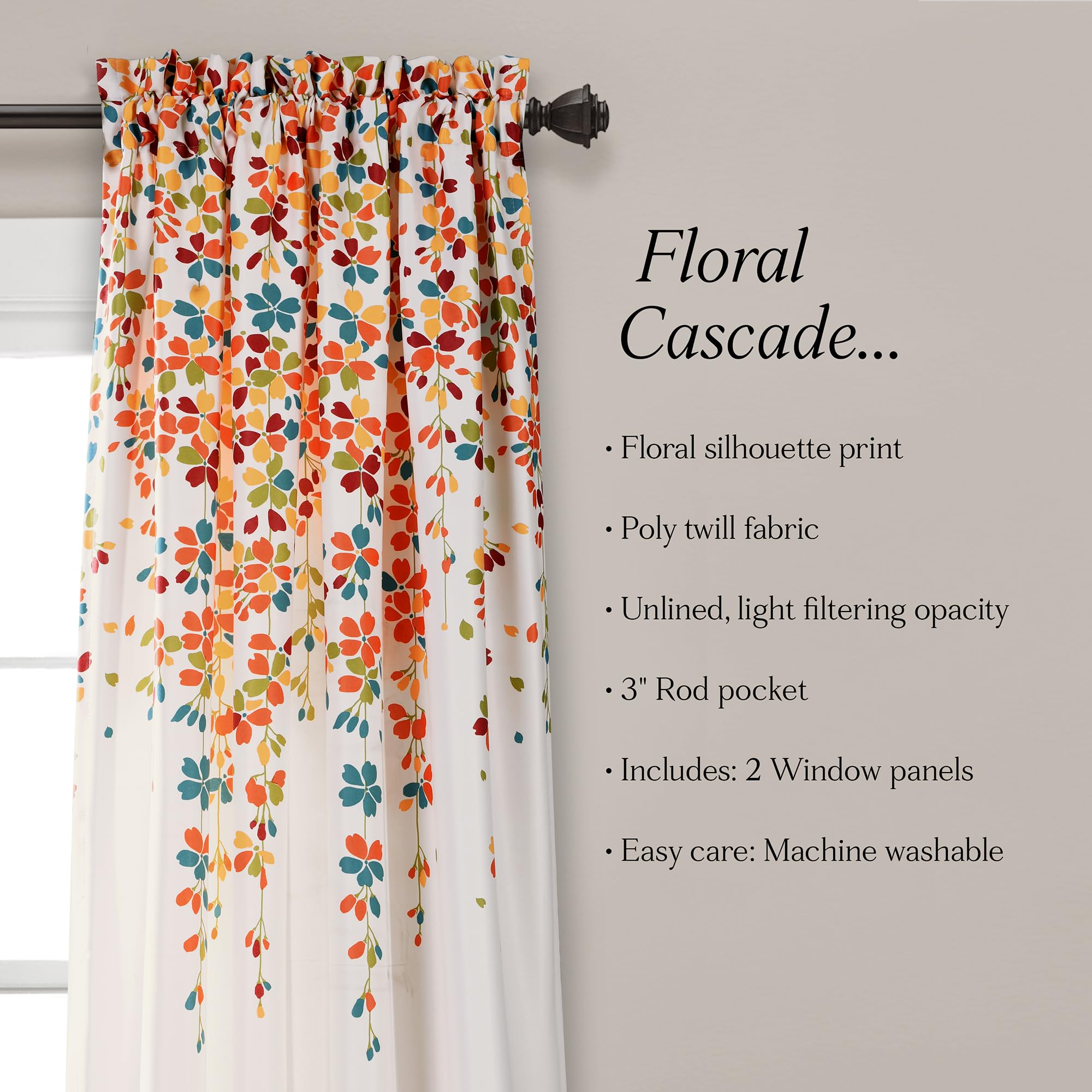 Lush Decor シアーカーテン Coastal Chic Scalloped Edge Faux Linen Window Curtain Panel