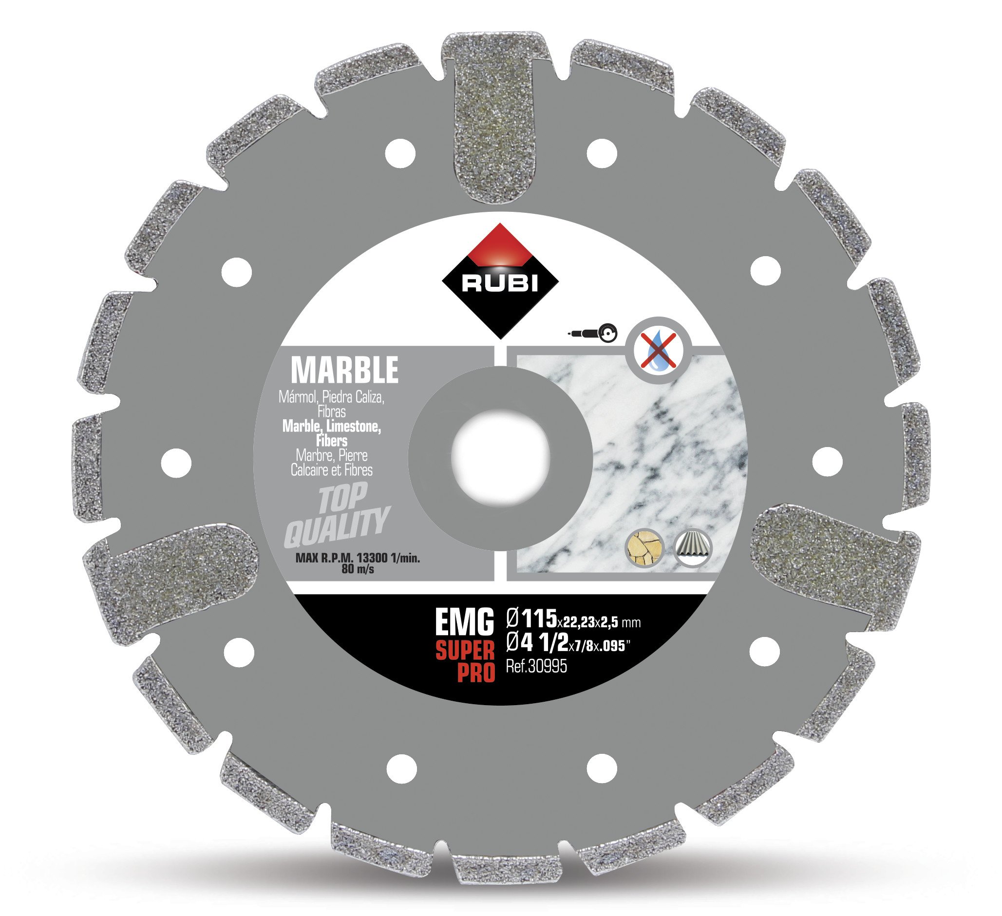 RUBI | 30995 Disco Diamante mármol electrodepositado (EMG) 115 SuperPro, Gris, 115 mm