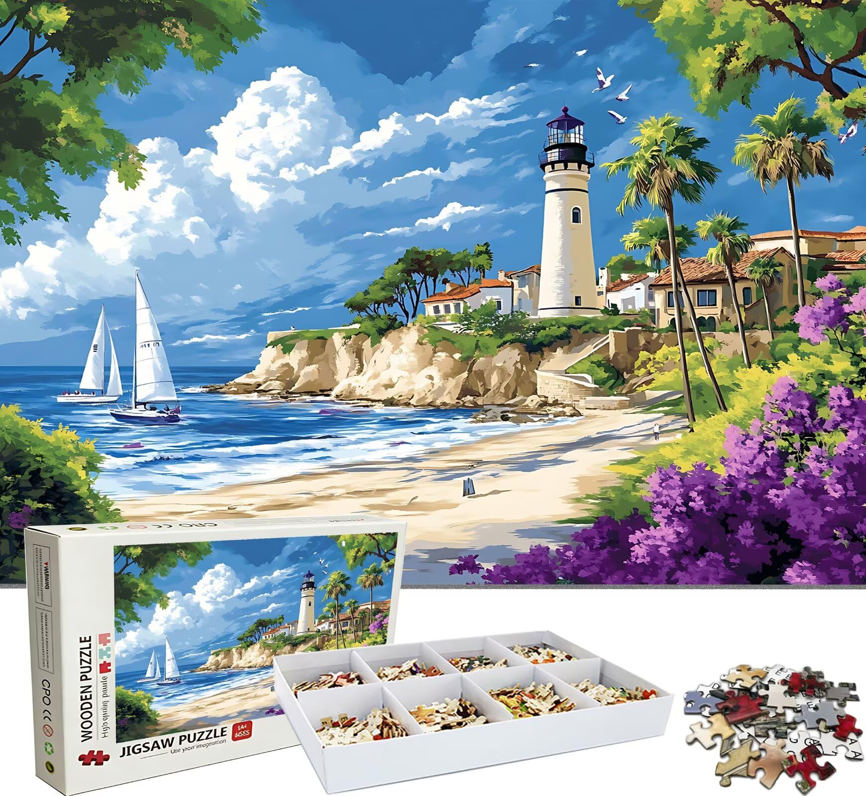 Faro Playa Puzzle 4000 Piezas Adultos, Rompecabezas con Letras en la Parte Posterior - Piezas Que Encajan Perfectamente, Reto de Concentración, Regalo para Mujer y Decor Hogar, 141.5 x 87.5 cm w0-134