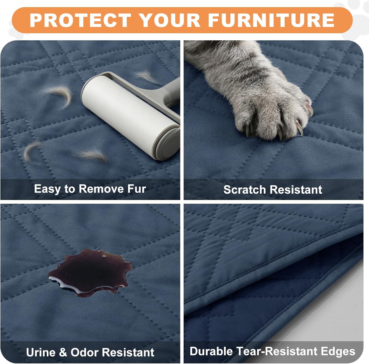 100% Waterproof Dog Couch Protector, Triple-Layer Waterproof Dog Bed Cover Pet Blanket Reversible 2-Tone Sofa Shield, Non-Slip Furniture Guard for Pets(68×82 Inch, Blue+Navy Blue)