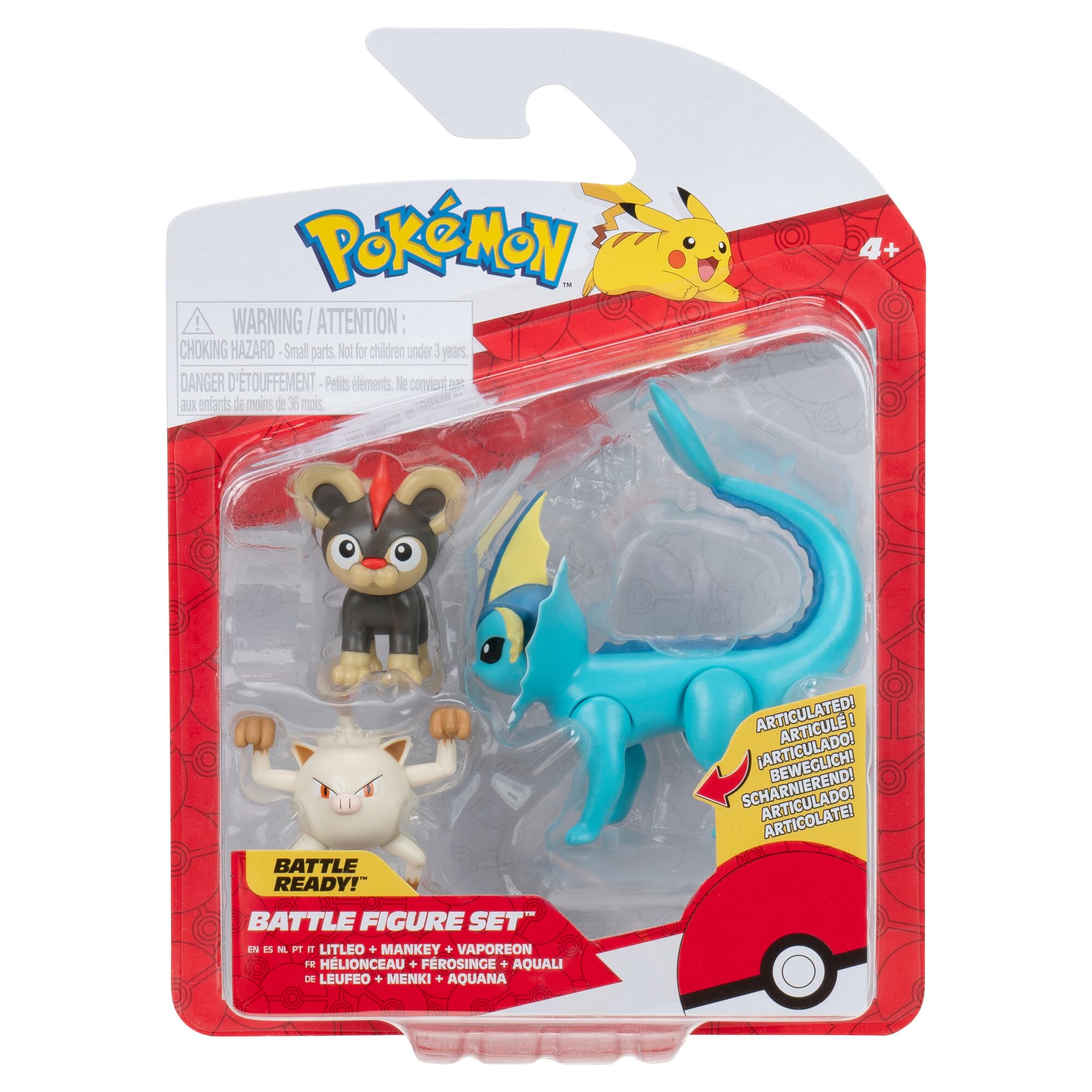 Pokémon PKW3612 Battle Figure Set - Leufeo, Menki, Aquana, Official Figure Set