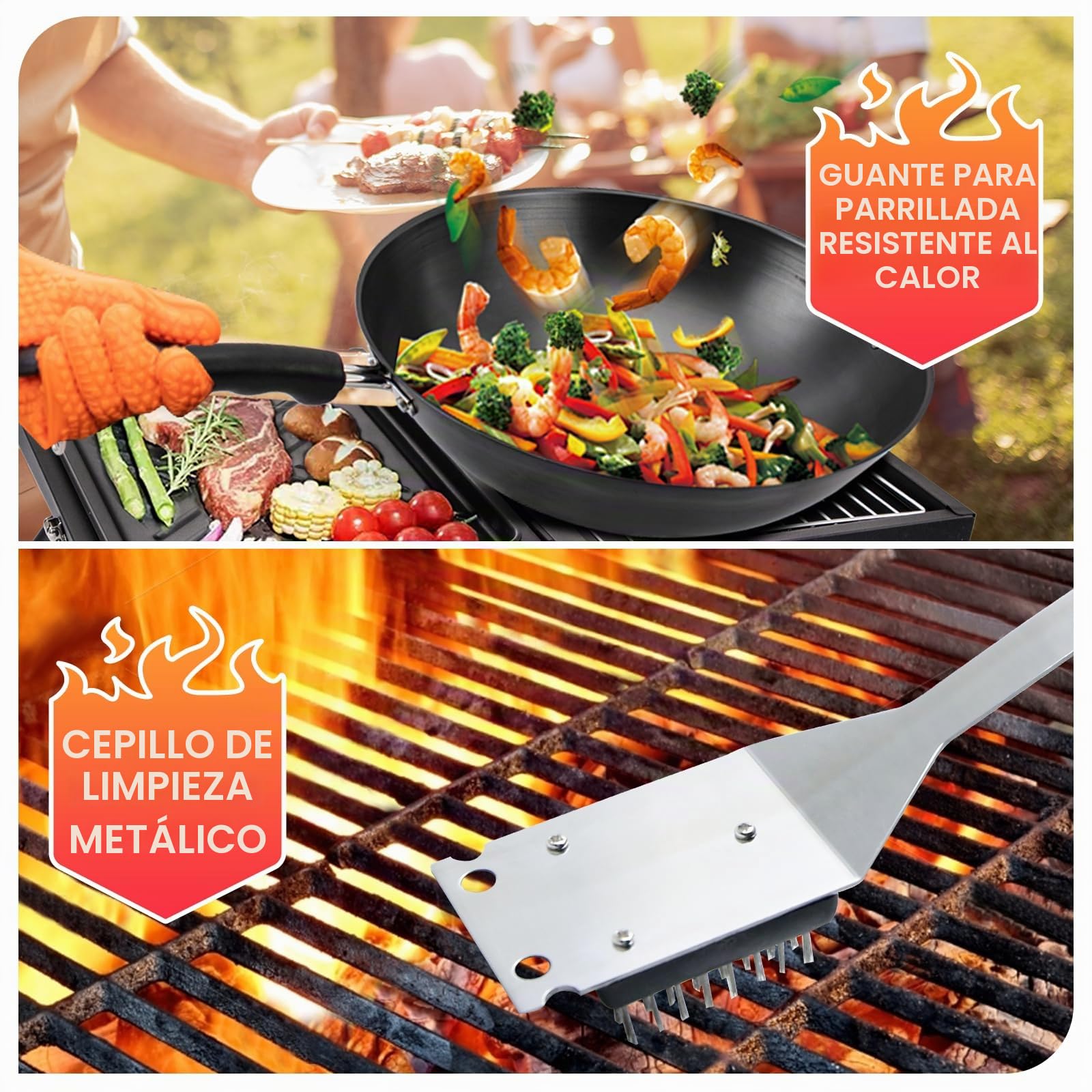 Juego de Utensilios de Barbacoa Kit de Accesorios Barbacoa, Acero Inoxidable,28 Piezas, en Maletín Portátil, para Parrilla de Barbacoa de Gas y Carbón, Regalos para Hombre.