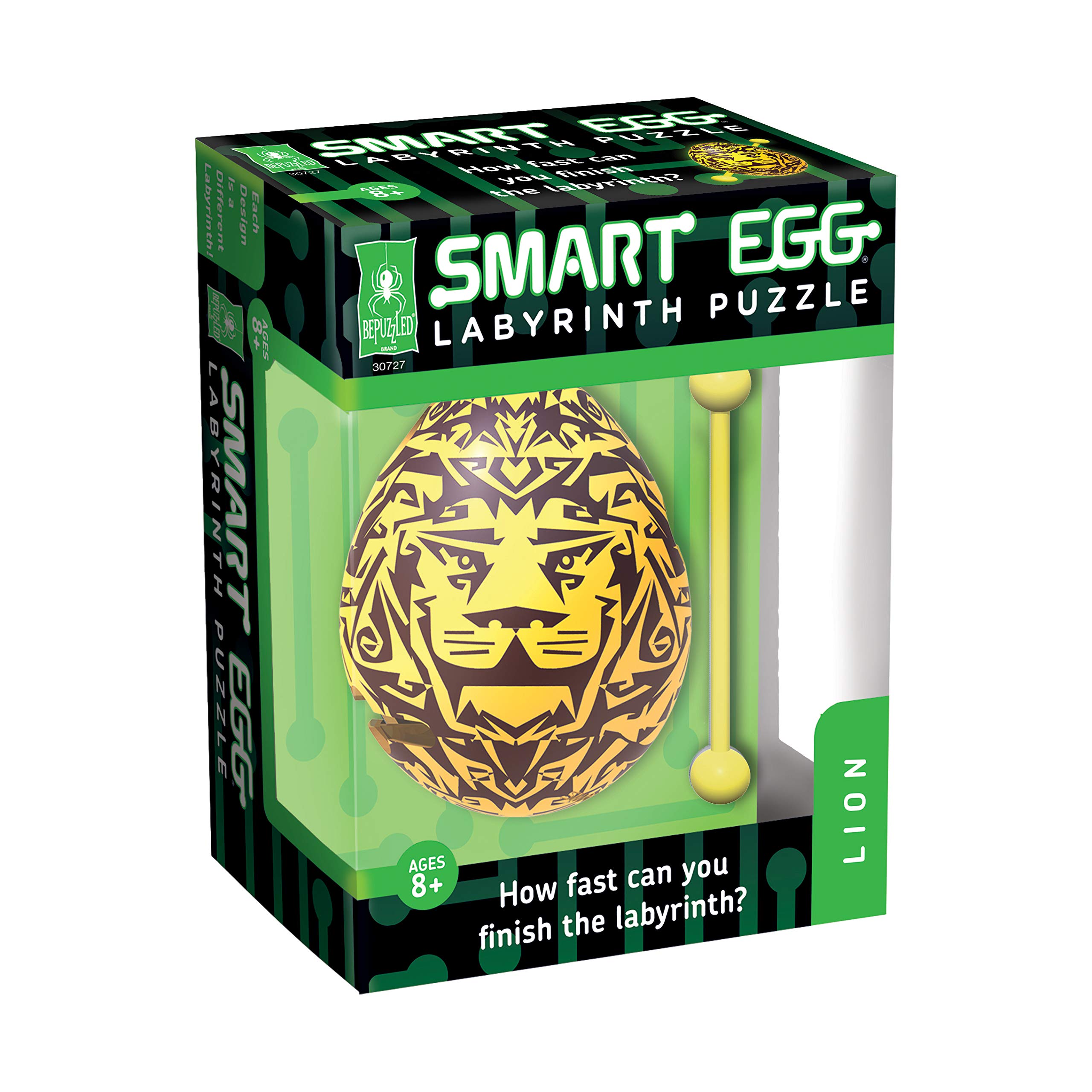 Bepuzzled Lion 1-Layer,Smart Egg Labyrinth Puzzle Maze for Kids Age 8 and Above - Yellow,Brown (Level 2) Great Easter Egg Hunt Gift