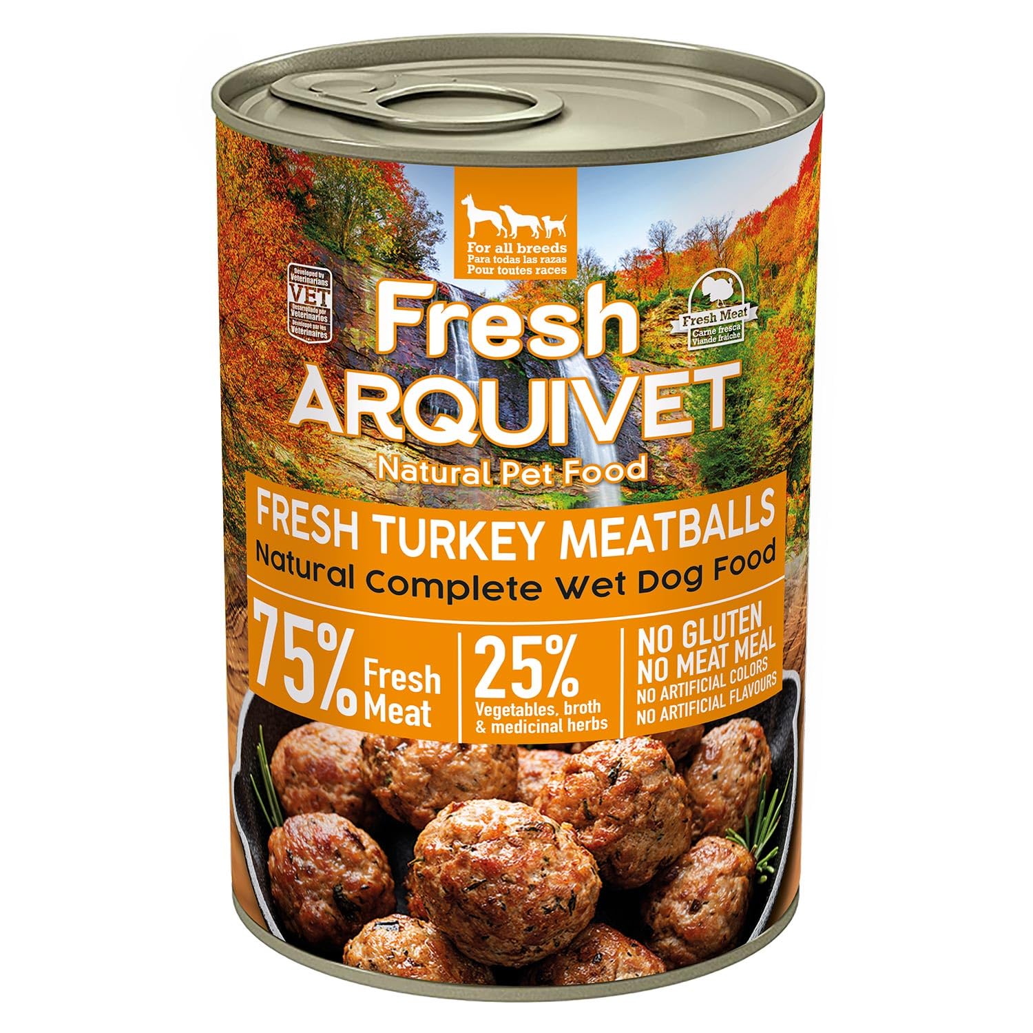 ARQUIVET Fresh Turkey Meatballs - Latas de albóndigas con Pavo, brócoli y Calabaza - Pack 6 Unidades x 400g - Comida húmeda para Perros, Todo Tipo de Razas