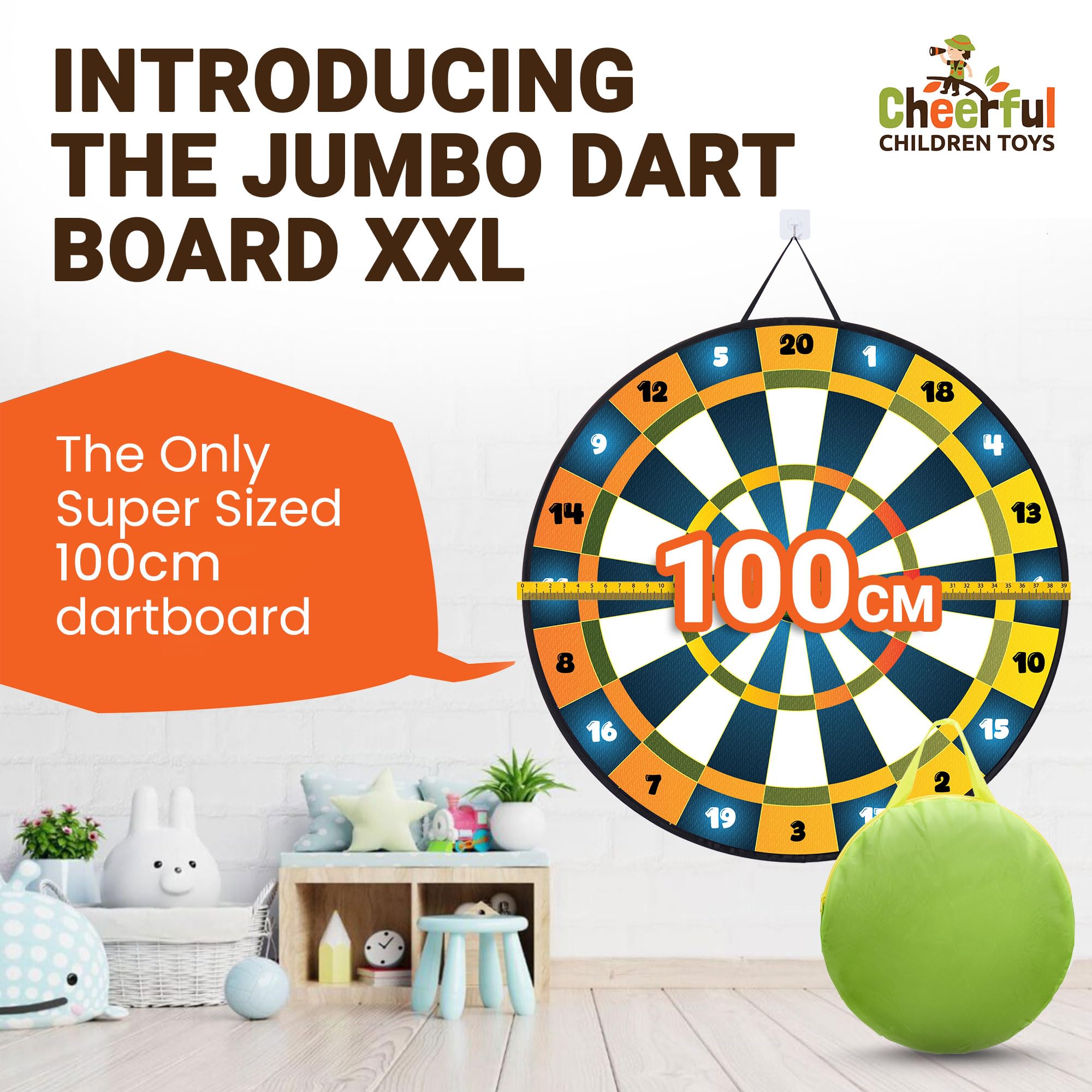 Cheerful Children Toys Jumbo Kids Dart Board Set XL or XXL, Large Dart Board with Reversible Designs - Image 2