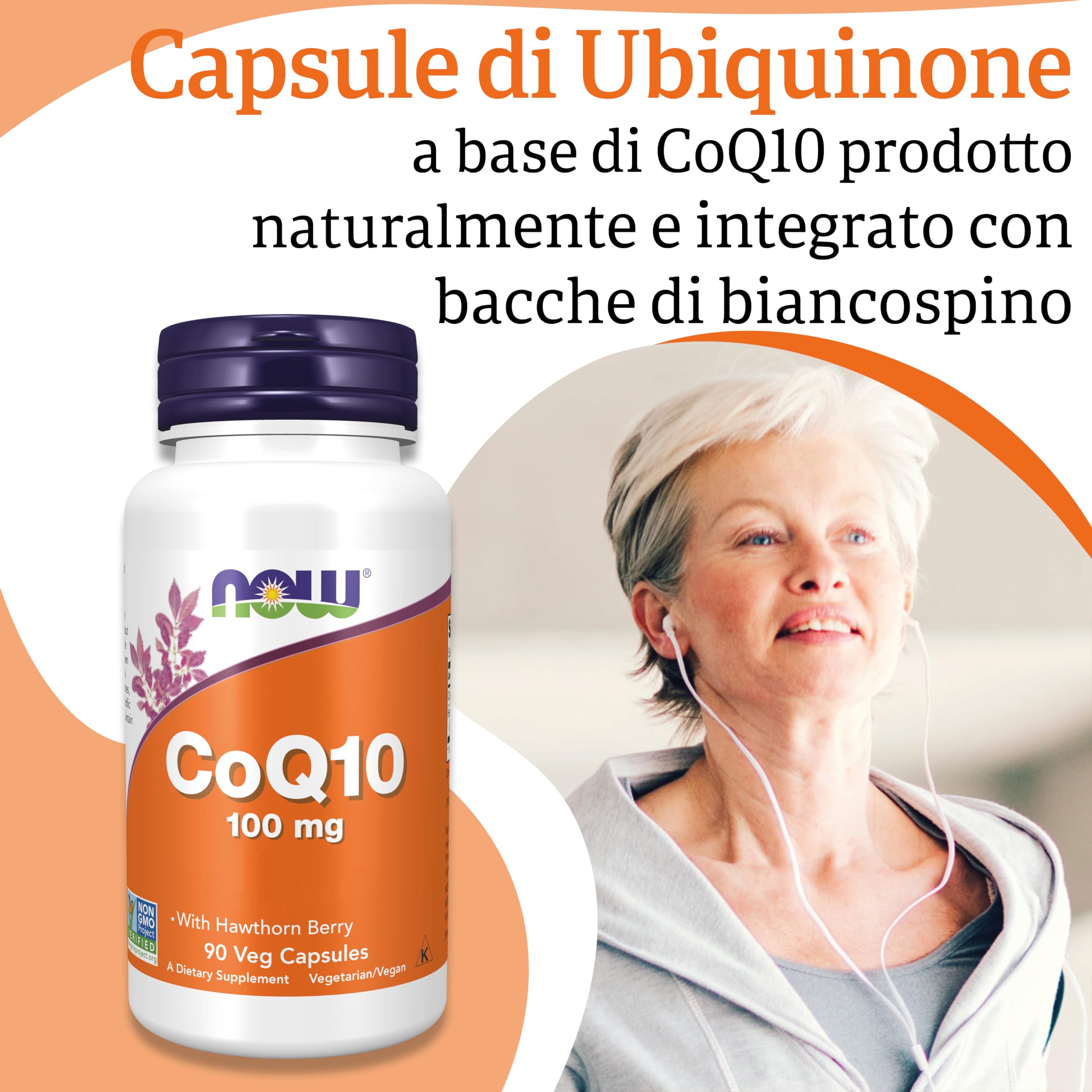 Now Foods CoQ10 (Coenzima Q10), 100mg, con Biancospino, 90 compresse vegane, Testato in Laboratorio, Senza Glutine, Senza Soia, Vegetariano, Non OGM