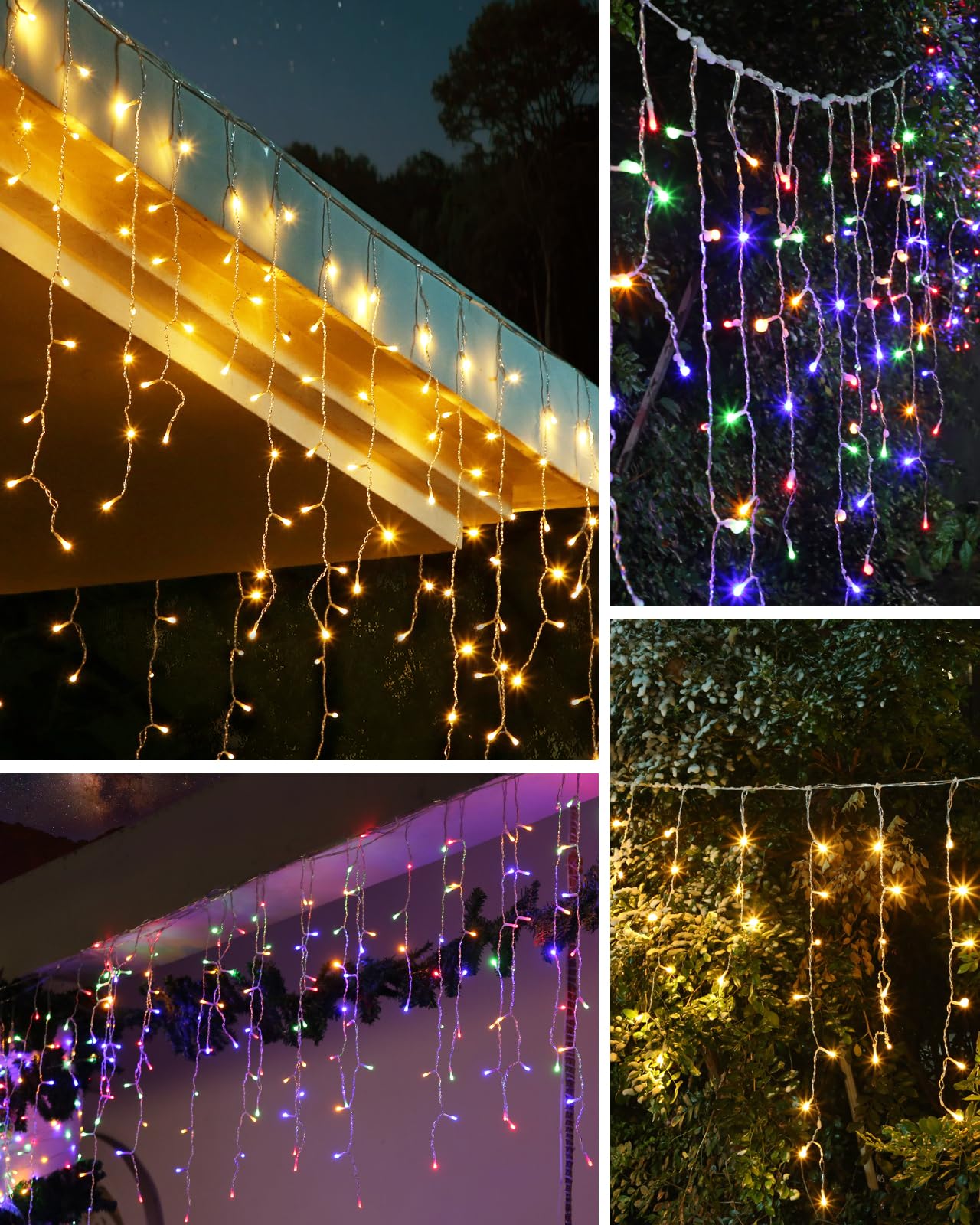Lichterkette Eisregen Außen, 10M 400 LEDs Lichtervorhang mit Fernbedienung, Wasserfest 11 Modi für Außen und Innen, Outdoor Garten Balkon Hochzeit Party, Warmweiß & Bunt, Farbwechsel