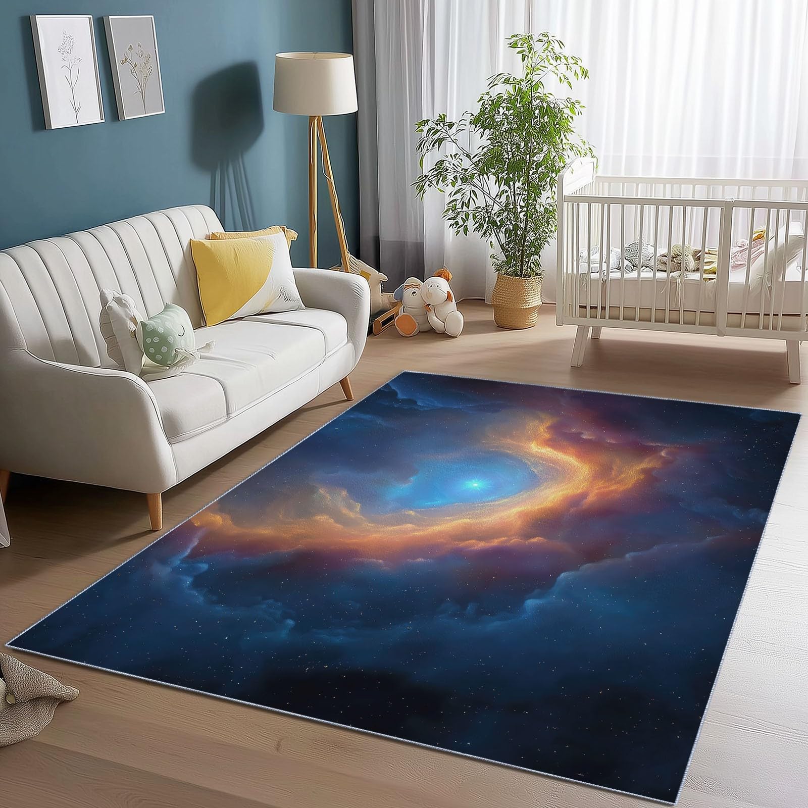 Niedriger Stapel Teppich Antirutschunterlage 120 x 180 cm, Surreal Großartig Universum Nebel Teppich Wohnzimmer, Mehrfarbig Teppiche Waschbar für Küche, Flur, Schlafzimmer, Spielzimmer