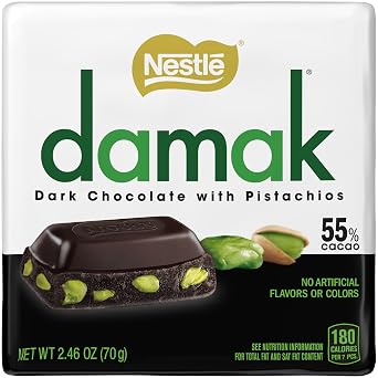 damak Dark Chocolate with Pistachios, 12 Count