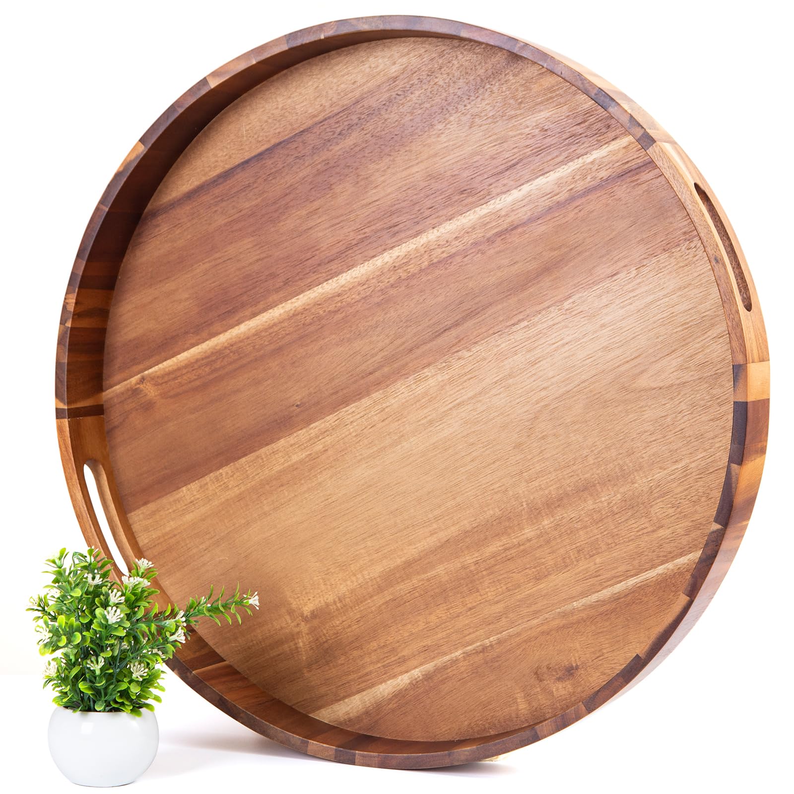 Decent Vrvege Extra Large Round Ottoman Coffee Table Tray, 22" Big Kitchen Serving Trays for Huge Ottoman Counter Giant Decorative Organizer, Huge