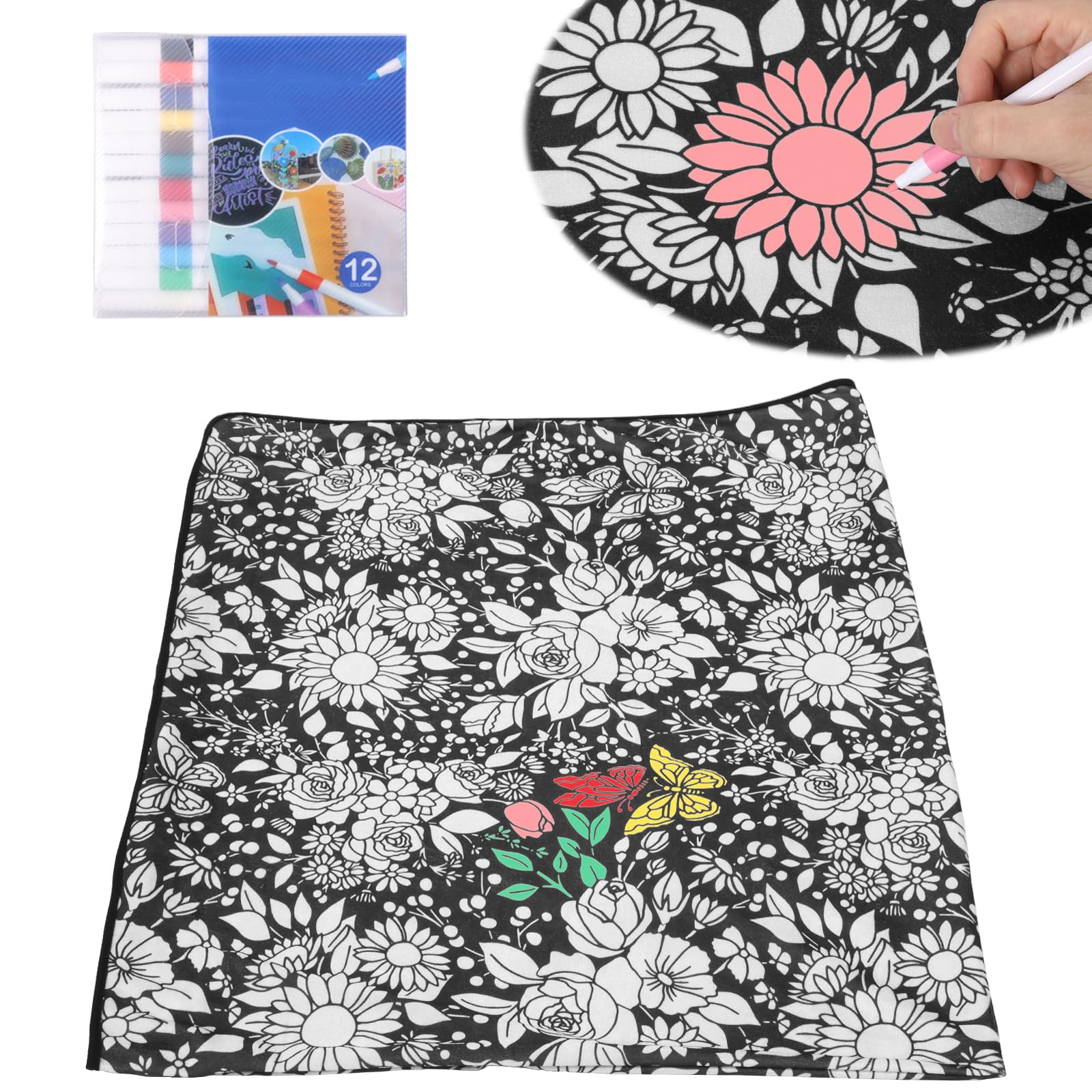 DIY Colouring Blanket for Adults with 12 Markers,49x61Inch Creative Art Custom Dyed Fabric Blanket,Color Your Own Blankets,Washable Fabric for Re-Coloring,Personalized Soft Drawing Throw Home Décor