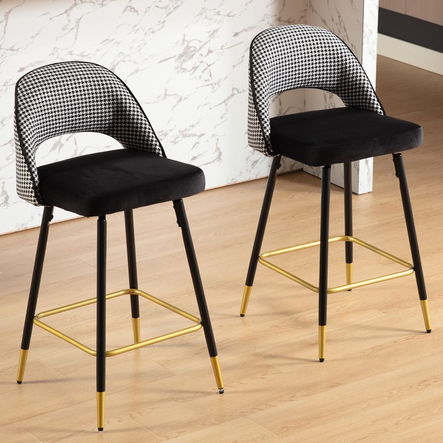 Wahson Set of 2 Bar Stools Velvet Kitchen Counter Chairs Breakfast Bar