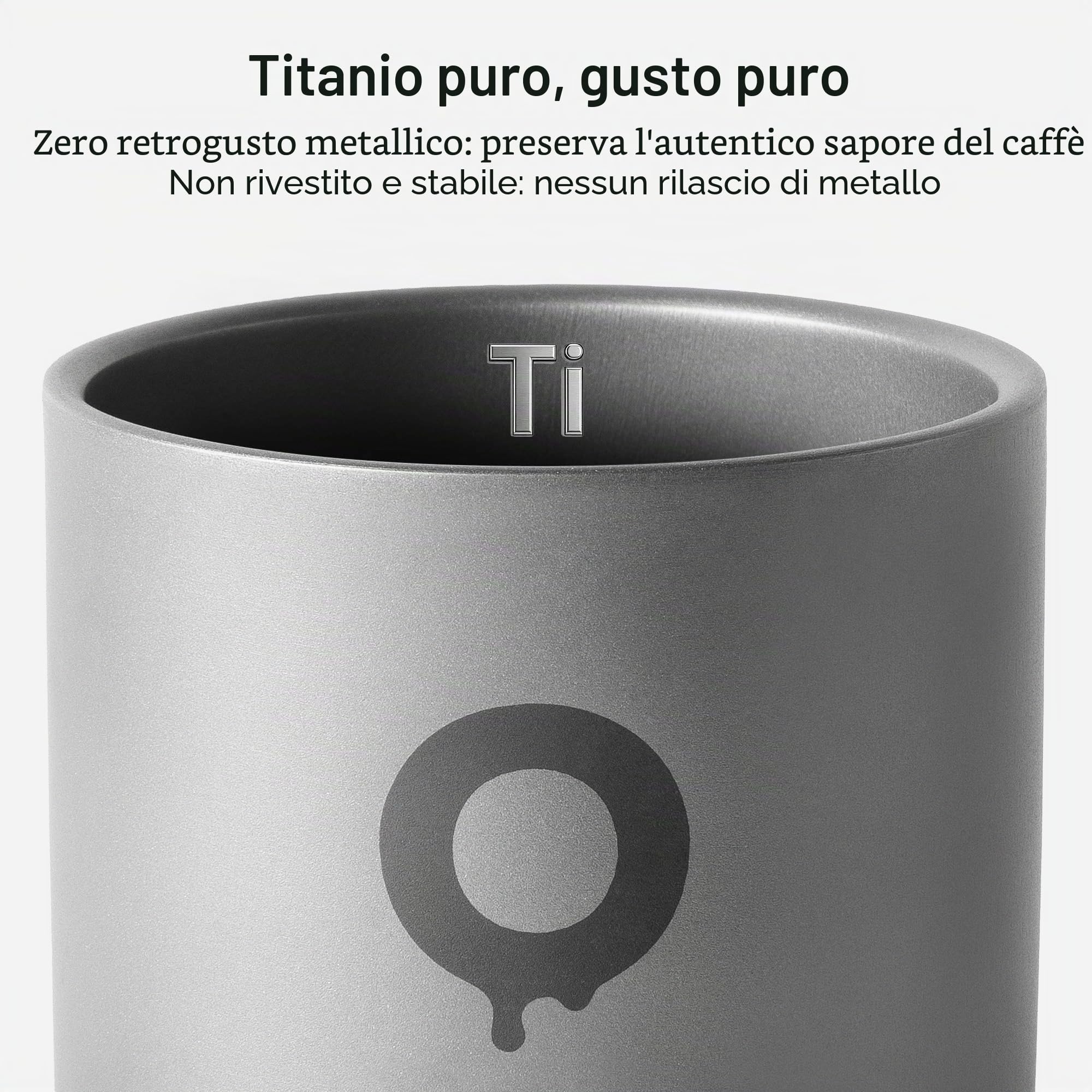 OutIn Tazza da Caffè in Titanio Ultralight, Mug da Campeggio a Doppia Parete, Titanio Puro che Preserva il Gusto, Compatibile con Macchina Espresso Nano per Trekking e Campeggio (220 ml)