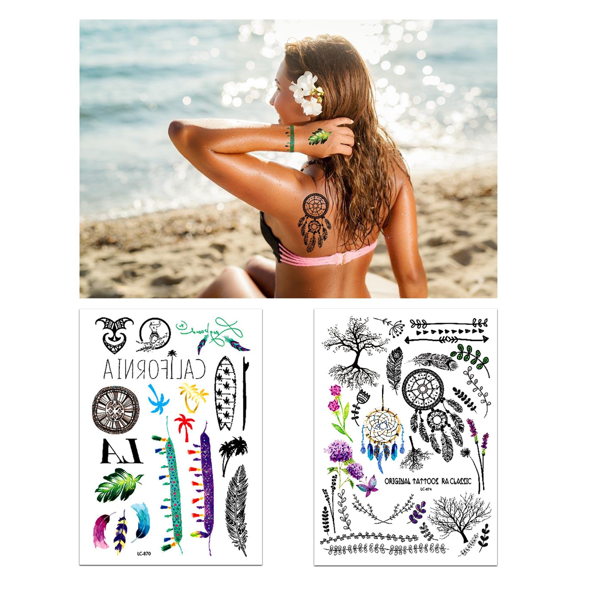 Temporary Tattoos Stickers(10Sheets 237Designs),Konsait Realistic Fake