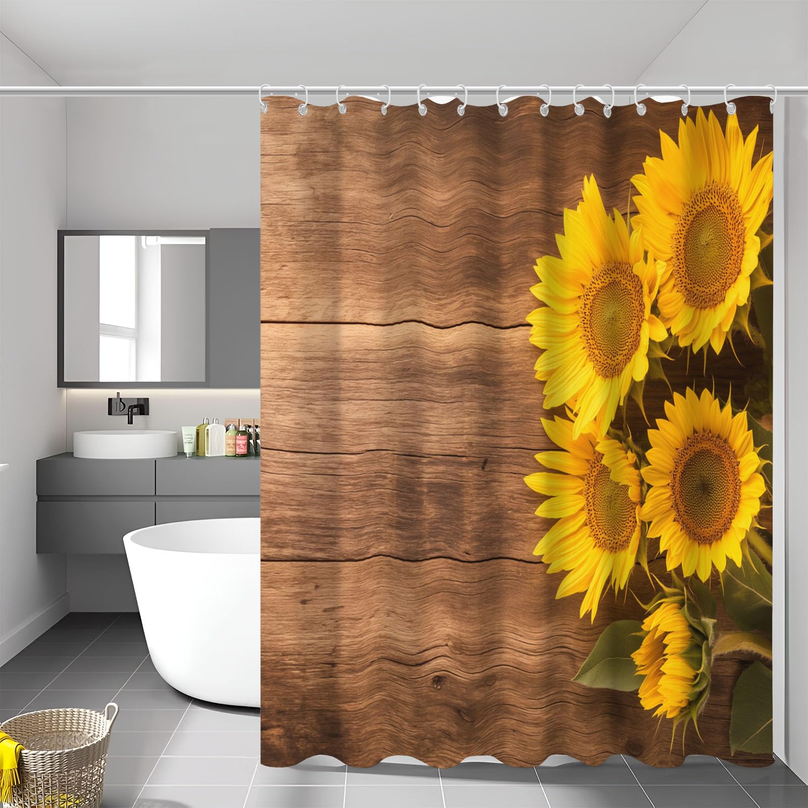 Rideau douche bois vintage haut de gamme en polyester pour bain élégant