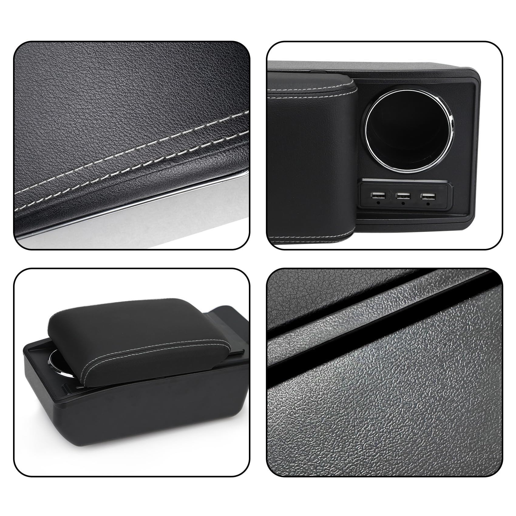 YJYWZH Compatible with Peugeot 207 Armlehnen Auto Mittelkonsole Aufbewahrungsbox Armlehne Innenausstattung Armauflage Armstütze mit USB Anschluss | Mittelarmlehne für Mittelkonsole,mit 6 USB,Doppelstauraum,Verschiebbarer Armauflage,PU-Leder,Schwarz mit we