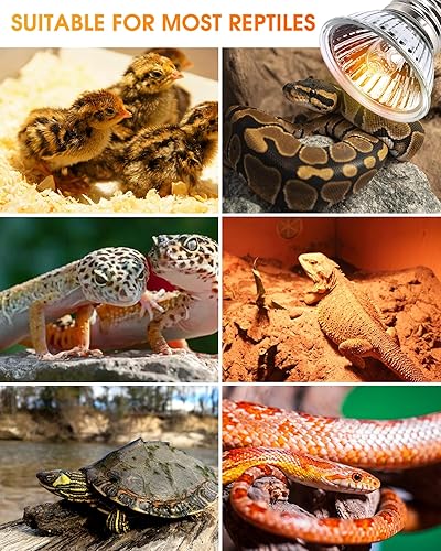 Miniatura 6 de Lámpara de calor de reptiles UVA+UVB de 50 W, paquete de 4 bombillas de calor para reptiles, luces de anfibios, terrarios y jaulas, funciona con