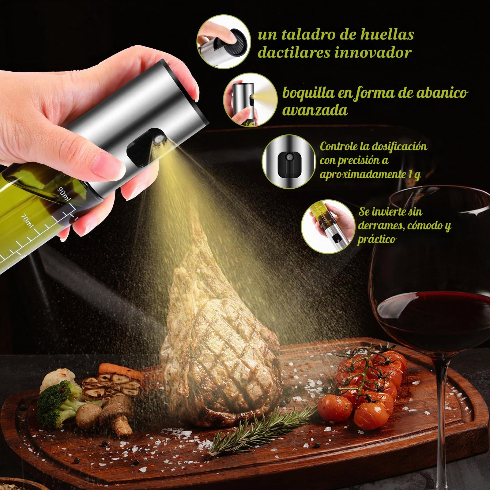 Zanfqvo Pulverizador Aceite Spray, 2PCS Spray Aceite Cocina Vidrio Especial con protección UV Verde, Dispensador de Aceitera Antigoteo Para cocinar, asar, ensaladas, freír en el aire
