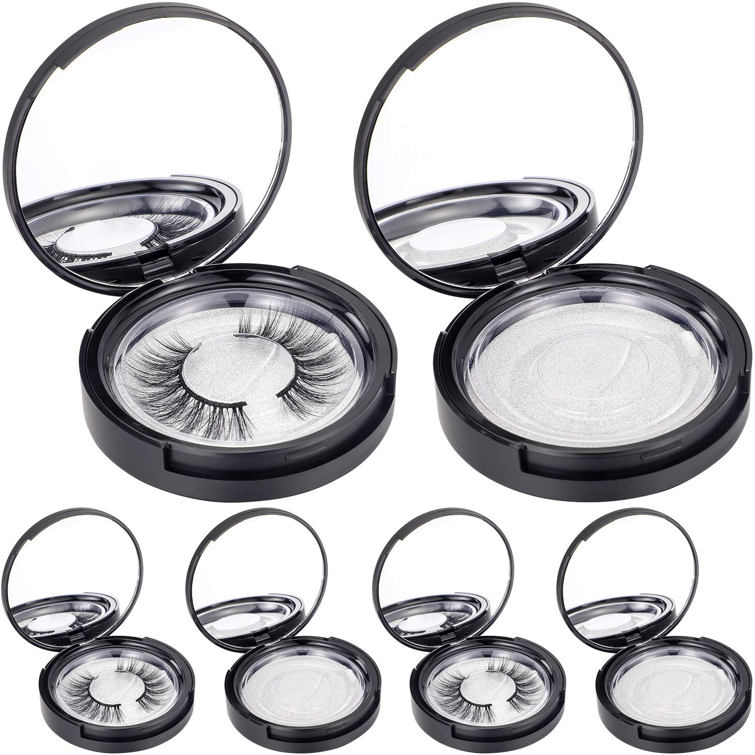 Maitys 6 Pcs Eyelash Packaging Circle Box with Mirror, Eyelash Storage Box Empty Lash Case with Lash Holder for Women(Matte Black)