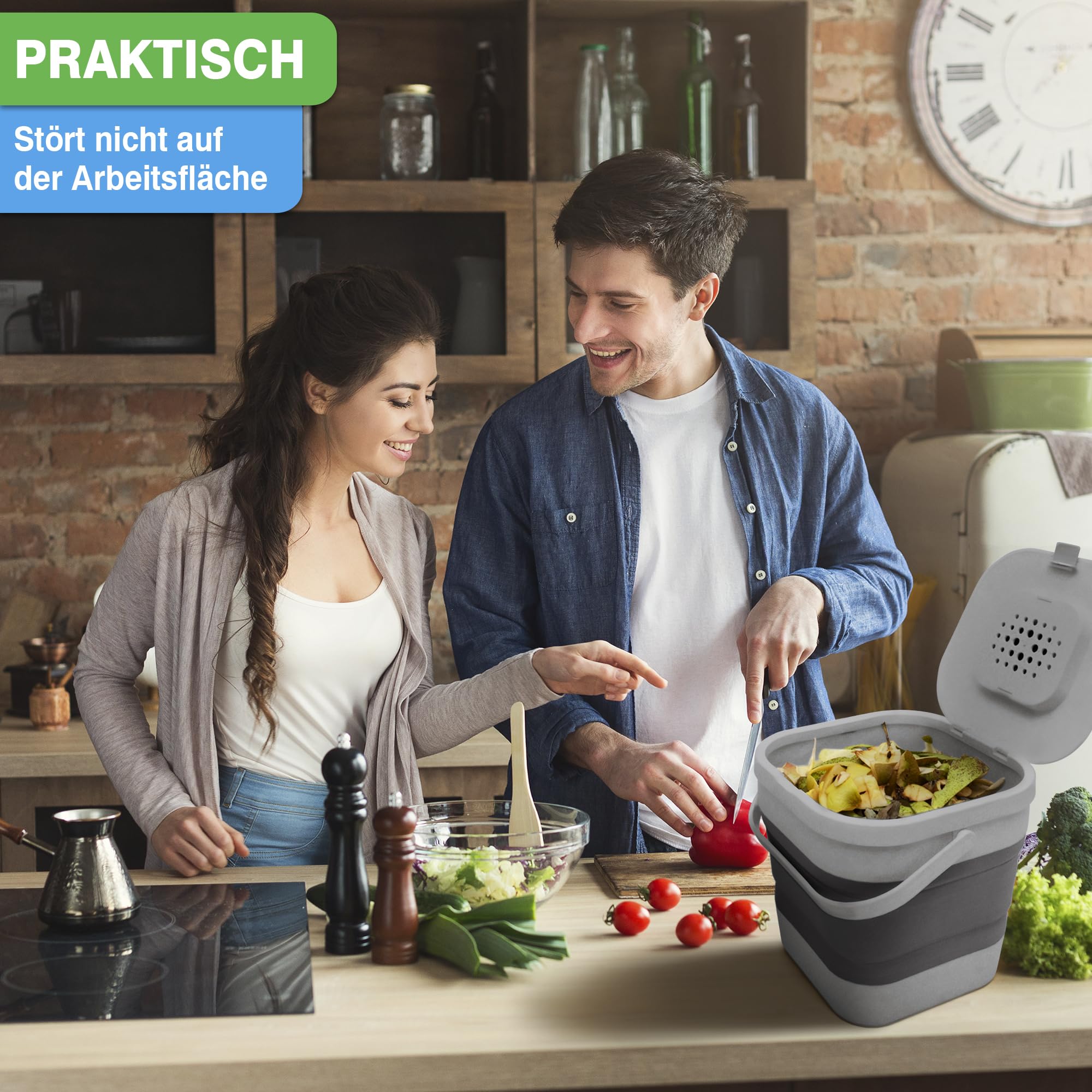 Poubelle Bio YourCasa 5L - Couvercle à Pression - Anti-Odeurs - Pour Compost Cuisine