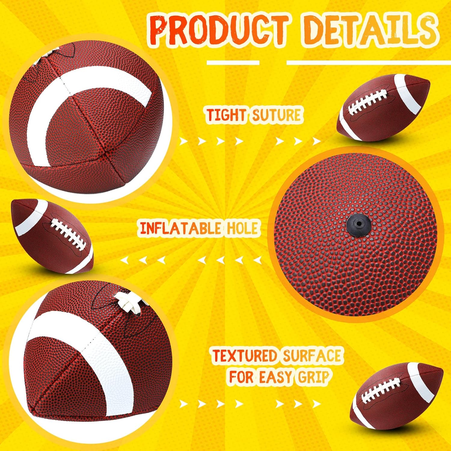 Jerify 6 Pcs Composite Leather Footballs Bulk Official Size 6 Inflatable Football with Pump for Youth Indoor Outdoor Football Training and Recreational Play