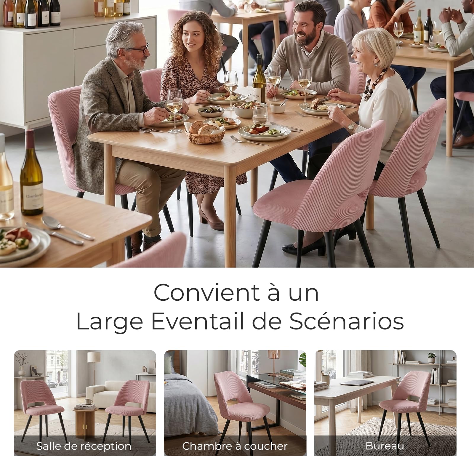 JIJIAN Lot de 4 Chaises de Salle à Manger, Chaises de Cuisine, Chaise de Salon, Chaise en Velours avec Dossier Découpé, Chaises Rembourrées pour Salle à Manger, Cuisine, Chambre, Réception, Rose